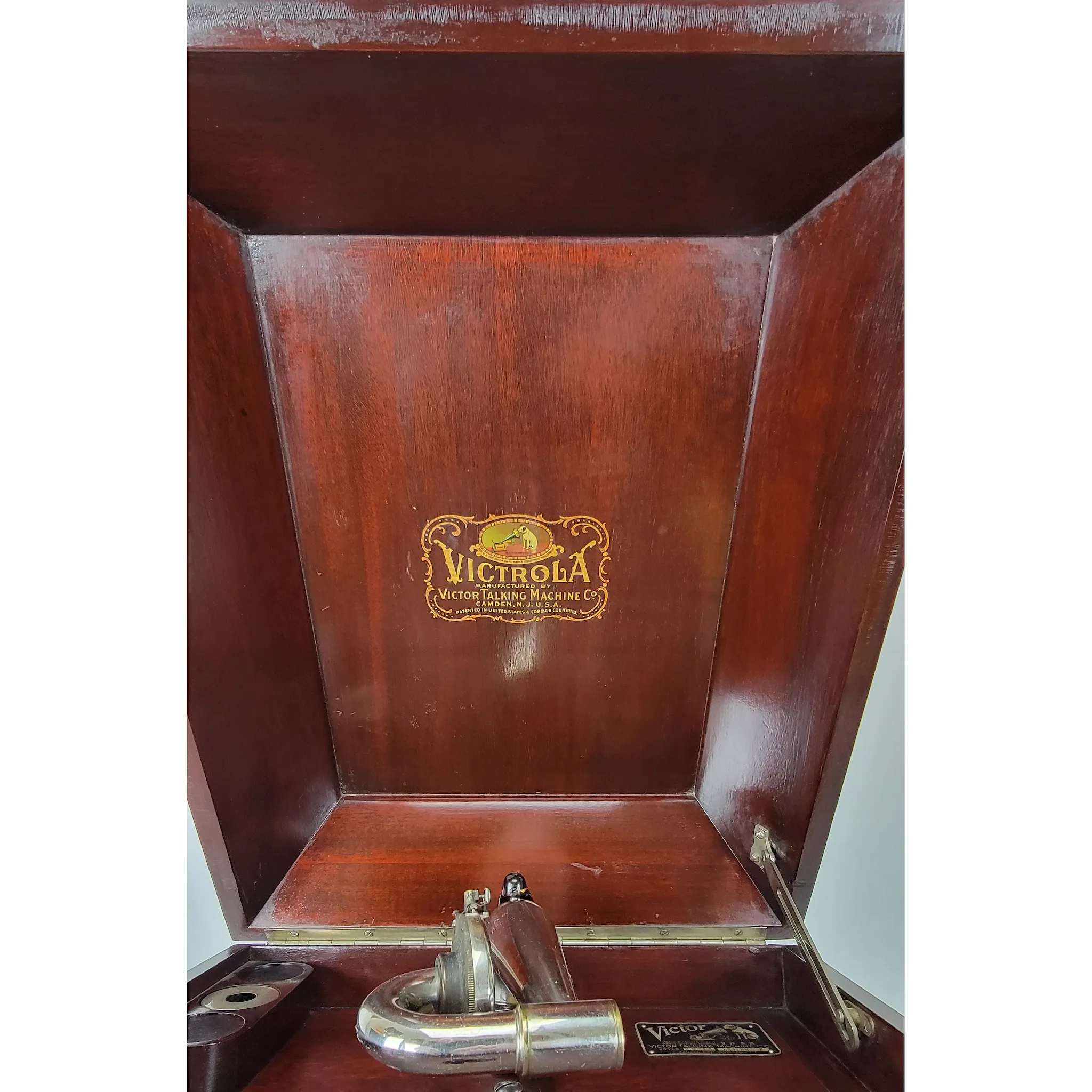 Antique 1914 Victor Victrola VV-IX Phonograph & Record Cabinet - Mahogany - View 5