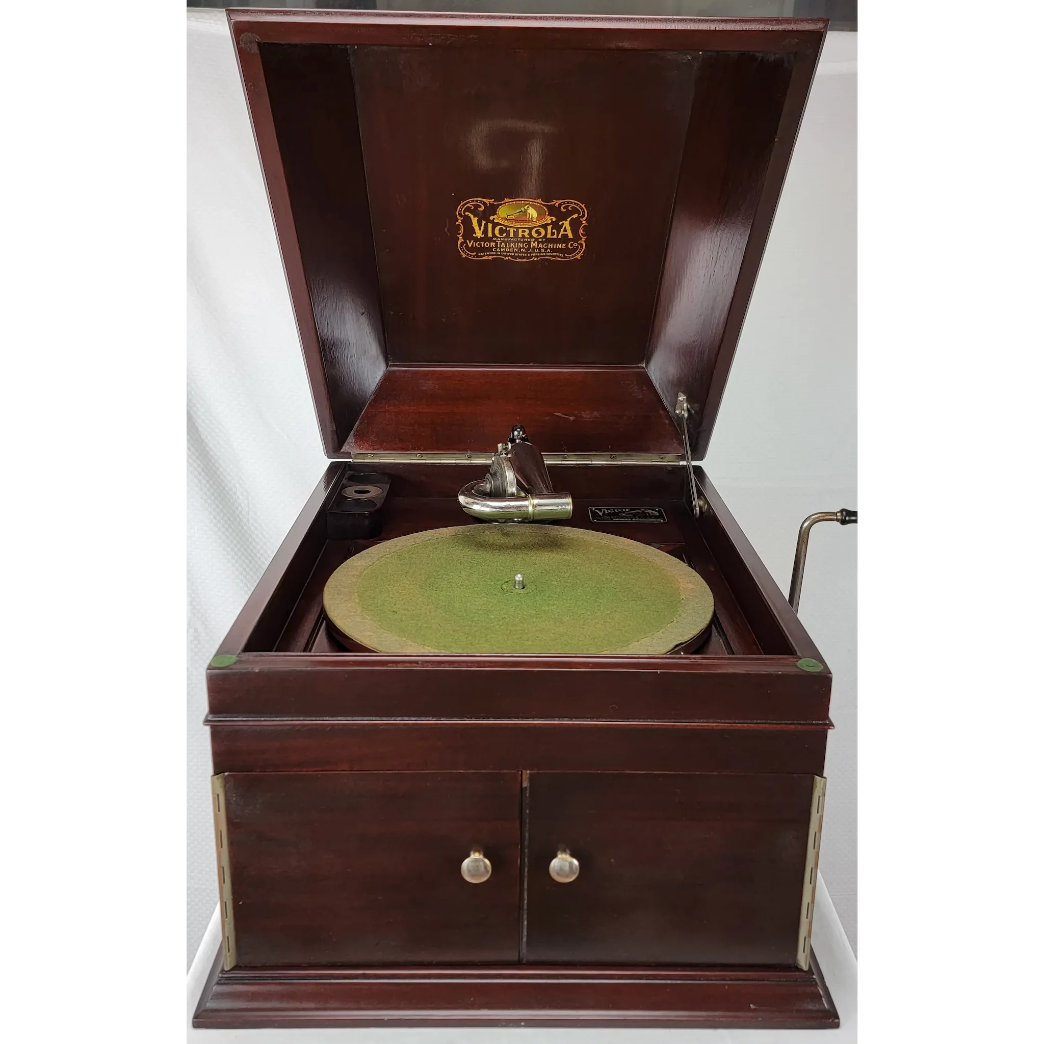 Antique 1914 Victor Victrola VV-IX Phonograph & Record Cabinet - Mahogany - View 6