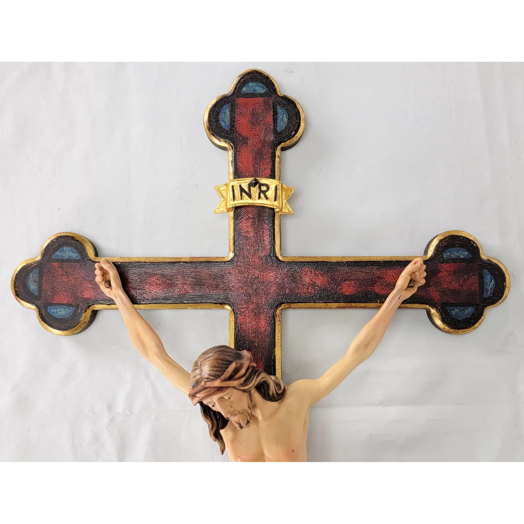 Vintage PEMA Carved Wood Crucifix 27" - View 2