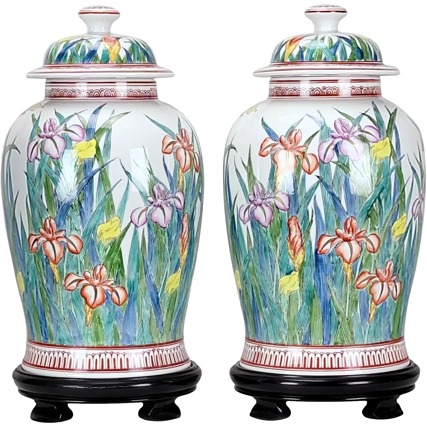 Vintage Pair Large Japanese Porcelain Urns - Signed LJ