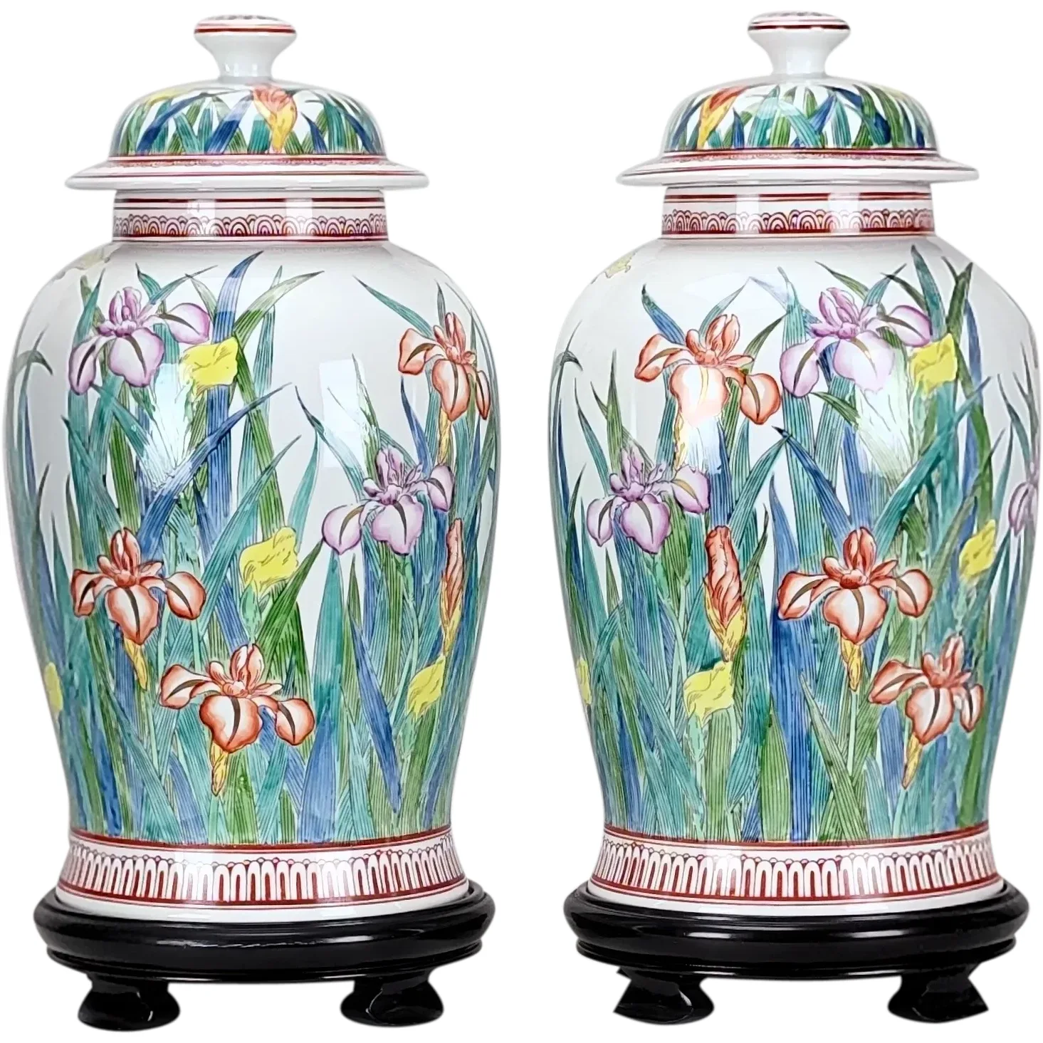 Vintage Pair Large Japanese Porcelain Urns - Signed LJ - View 13