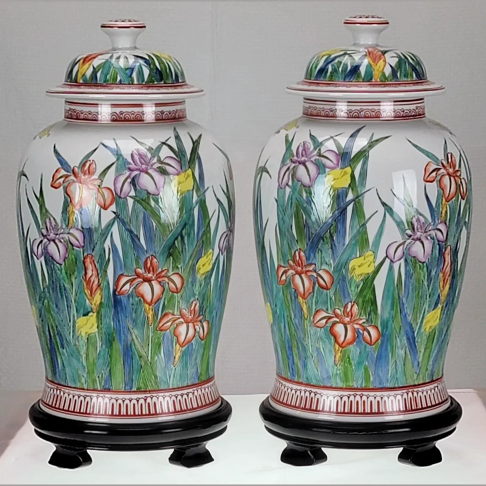 Vintage Pair Large Japanese Porcelain Urns - Signed LJ - View 5
