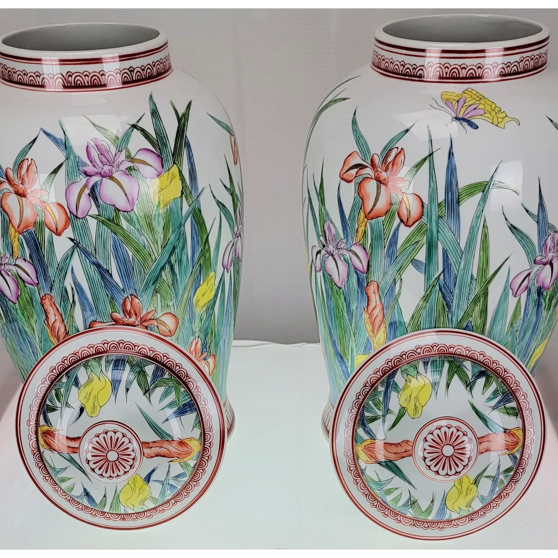 Vintage Pair Large Japanese Porcelain Urns - Signed LJ - View 7