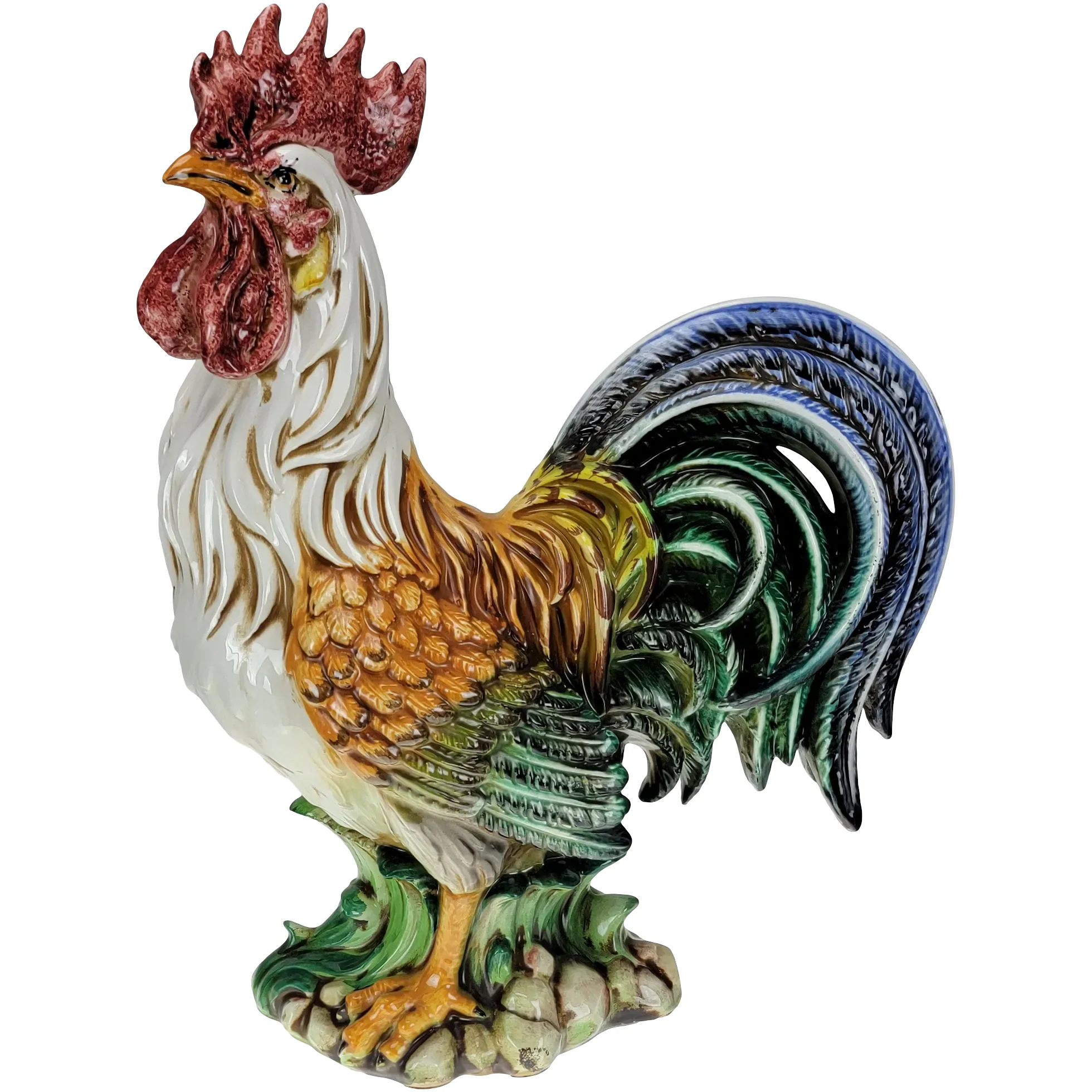 Vintage Large Colorful Ceramic Rooster - Made In Italy