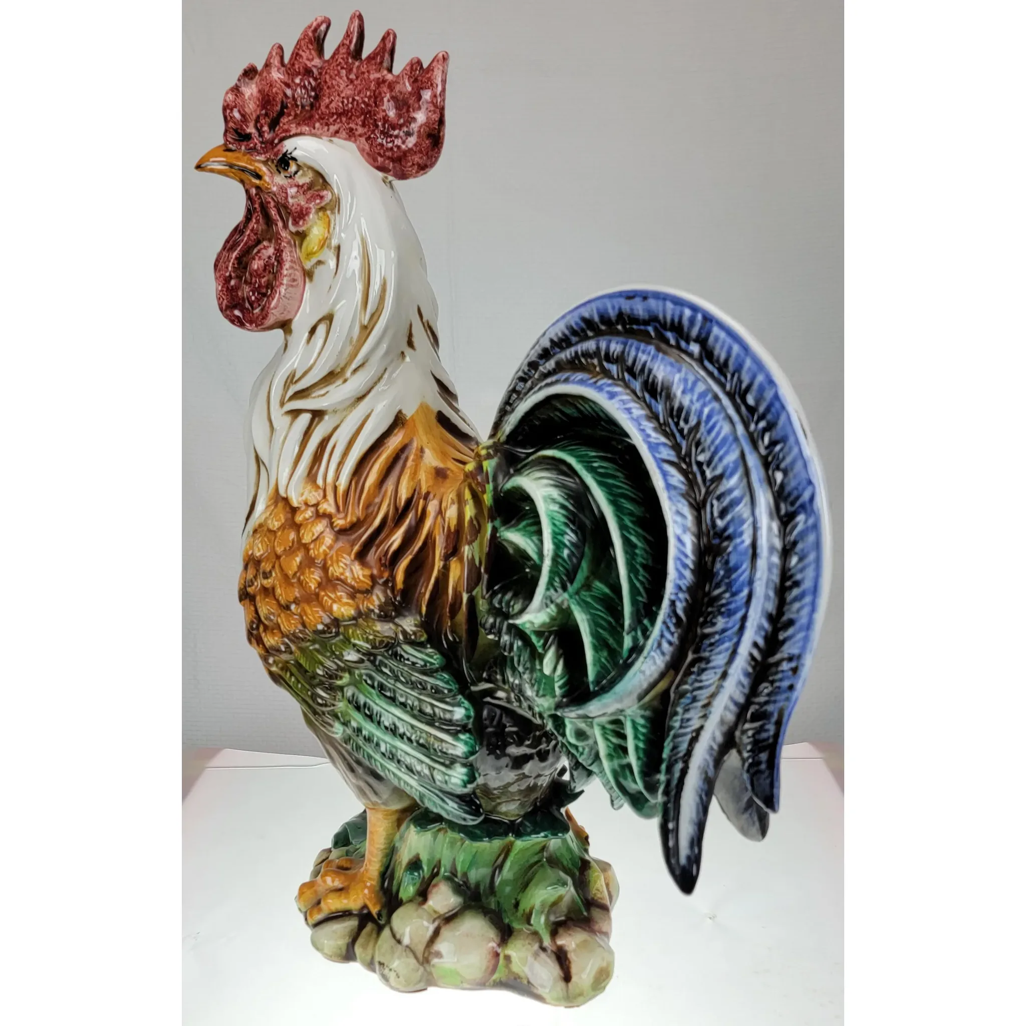 Vintage Large Colorful Ceramic Rooster - Made In Italy - View 3