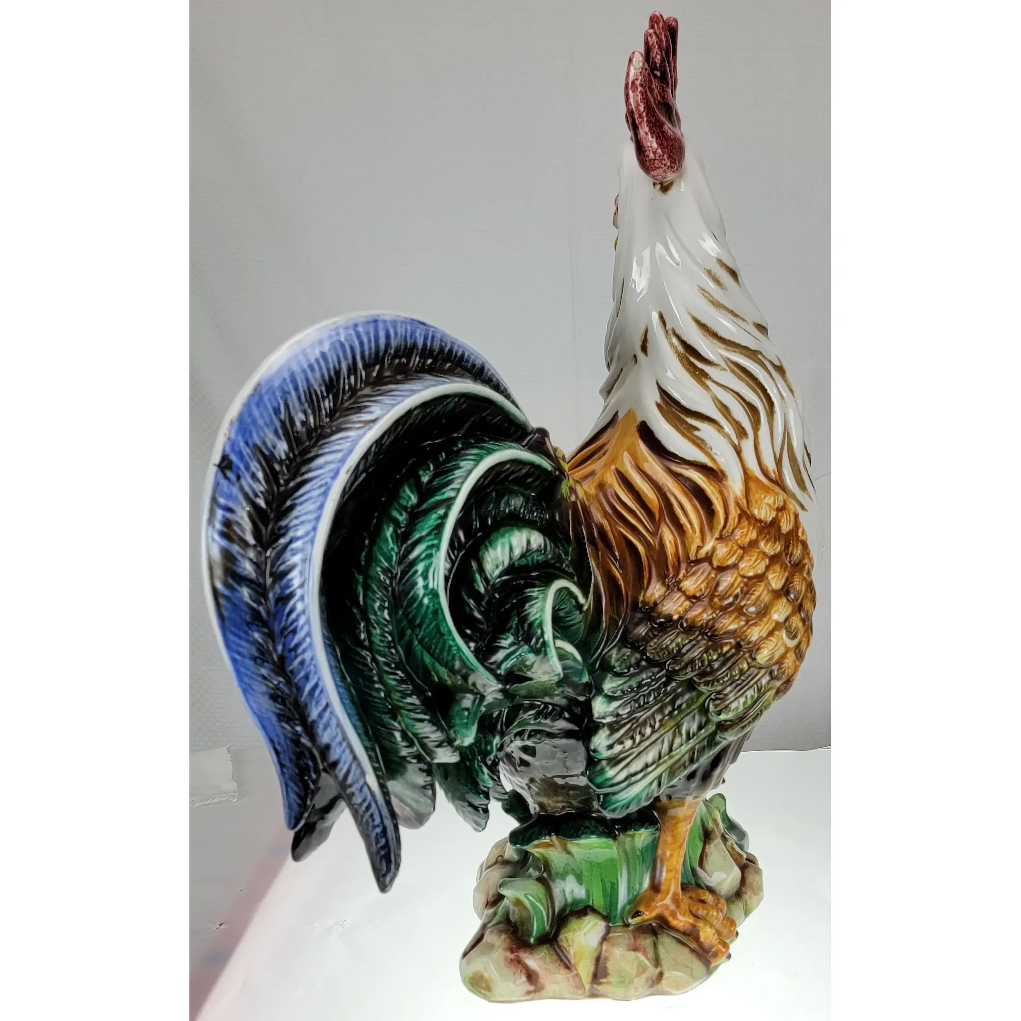 Vintage Large Colorful Ceramic Rooster - Made In Italy - View 5