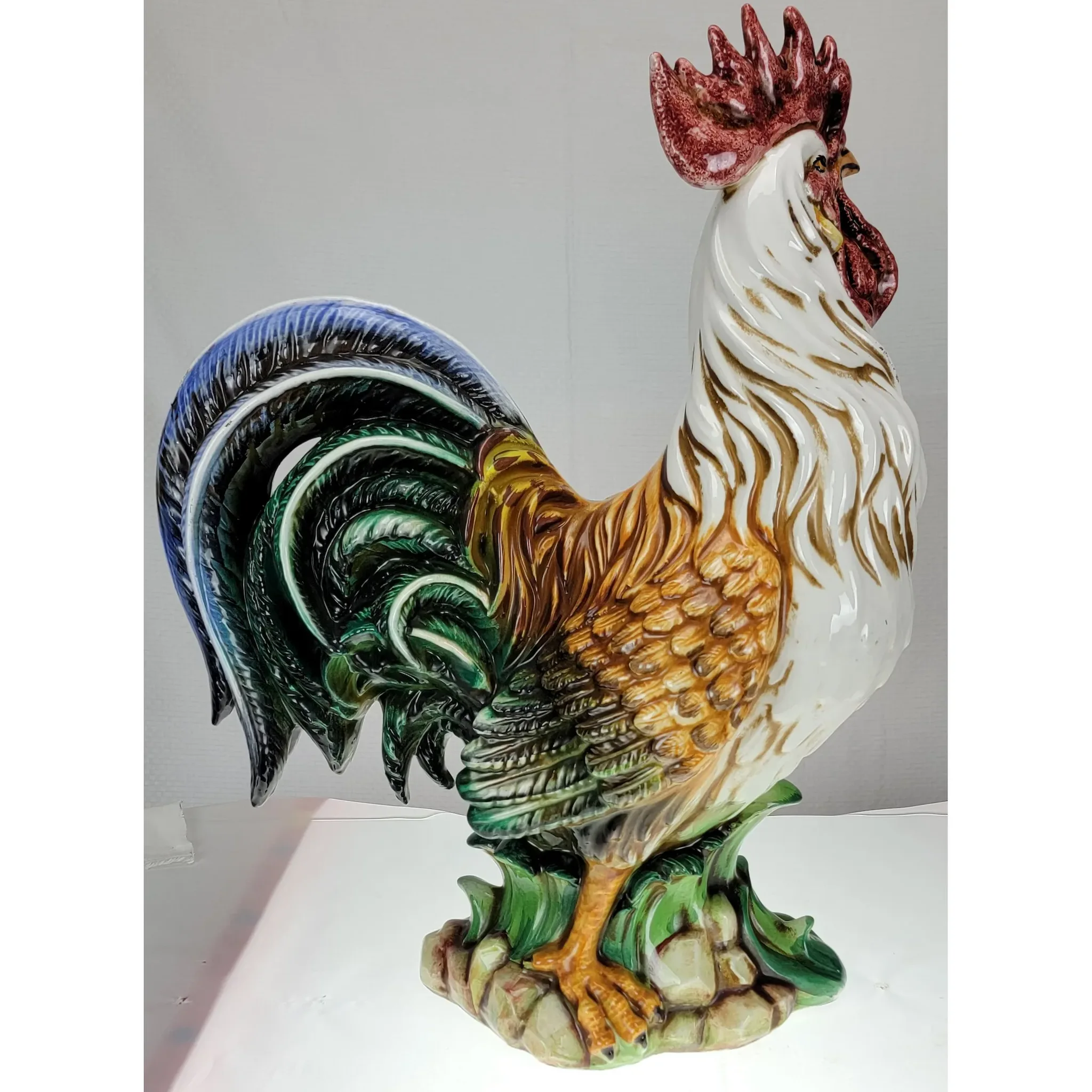 Vintage Large Colorful Ceramic Rooster - Made In Italy - View 6