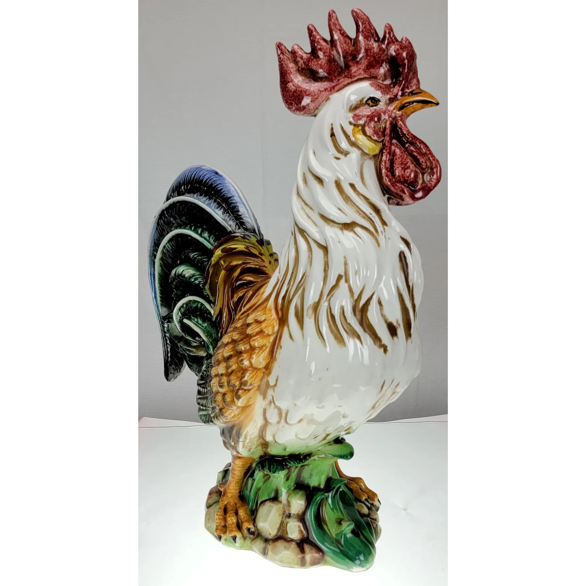Vintage Large Colorful Ceramic Rooster - Made In Italy - View 7