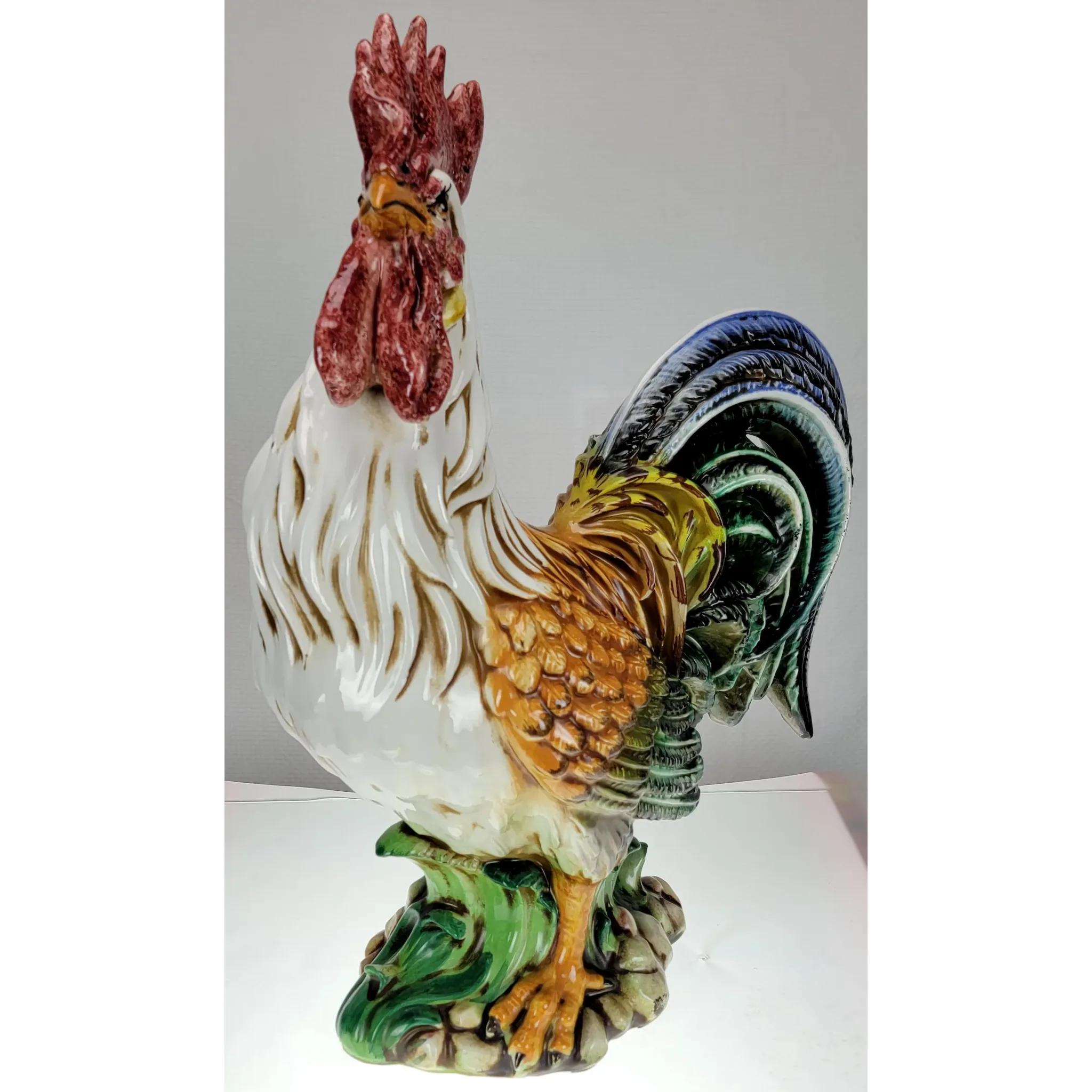Vintage Large Colorful Ceramic Rooster - Made In Italy - View 9