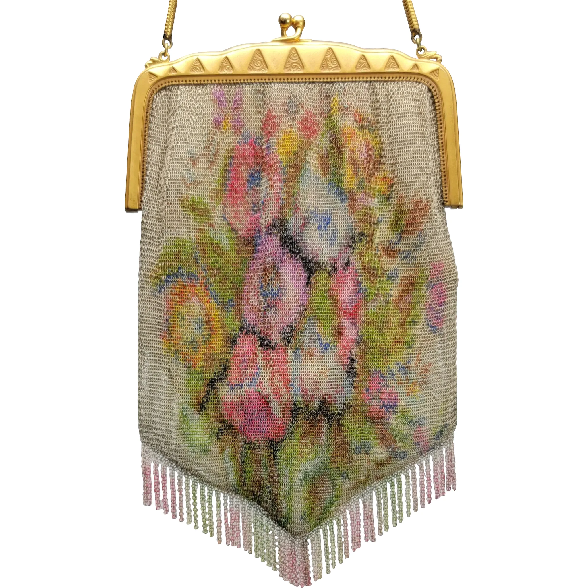 Art Deco Whiting &amp; Davis Mesh Purse - Floral