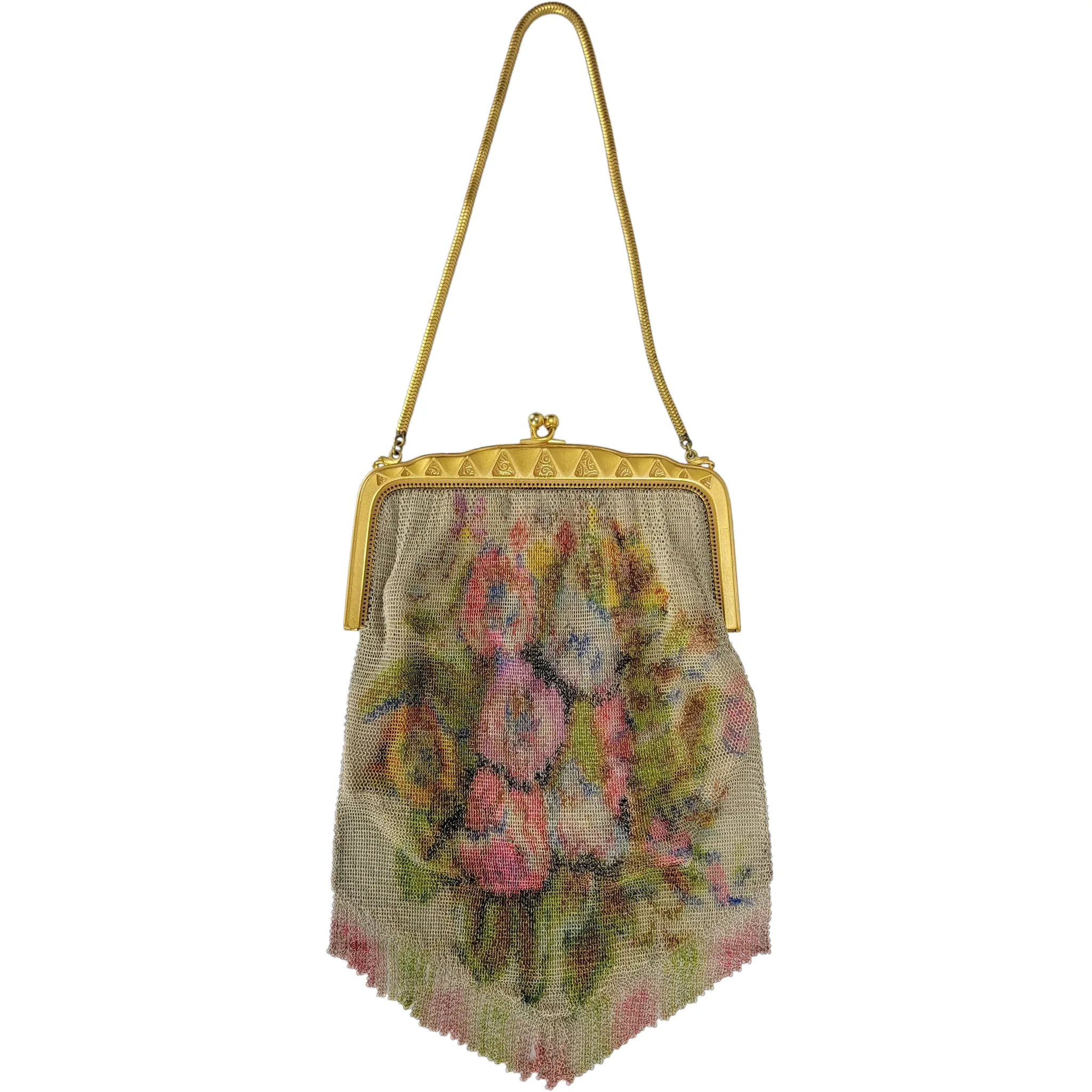 Art Deco Whiting & Davis Mesh Purse - Floral - View 2