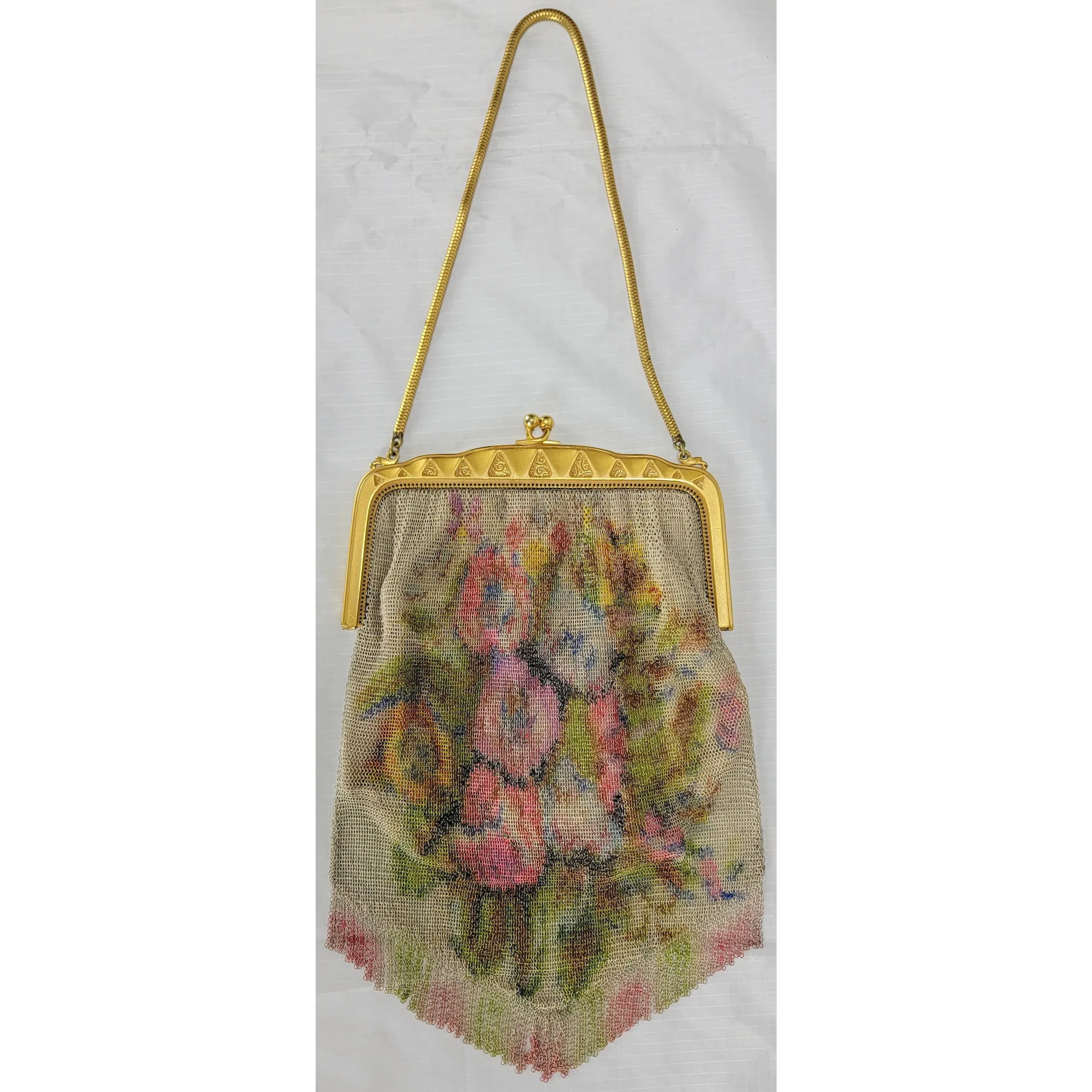 Art Deco Whiting & Davis Mesh Purse - Floral - View 3