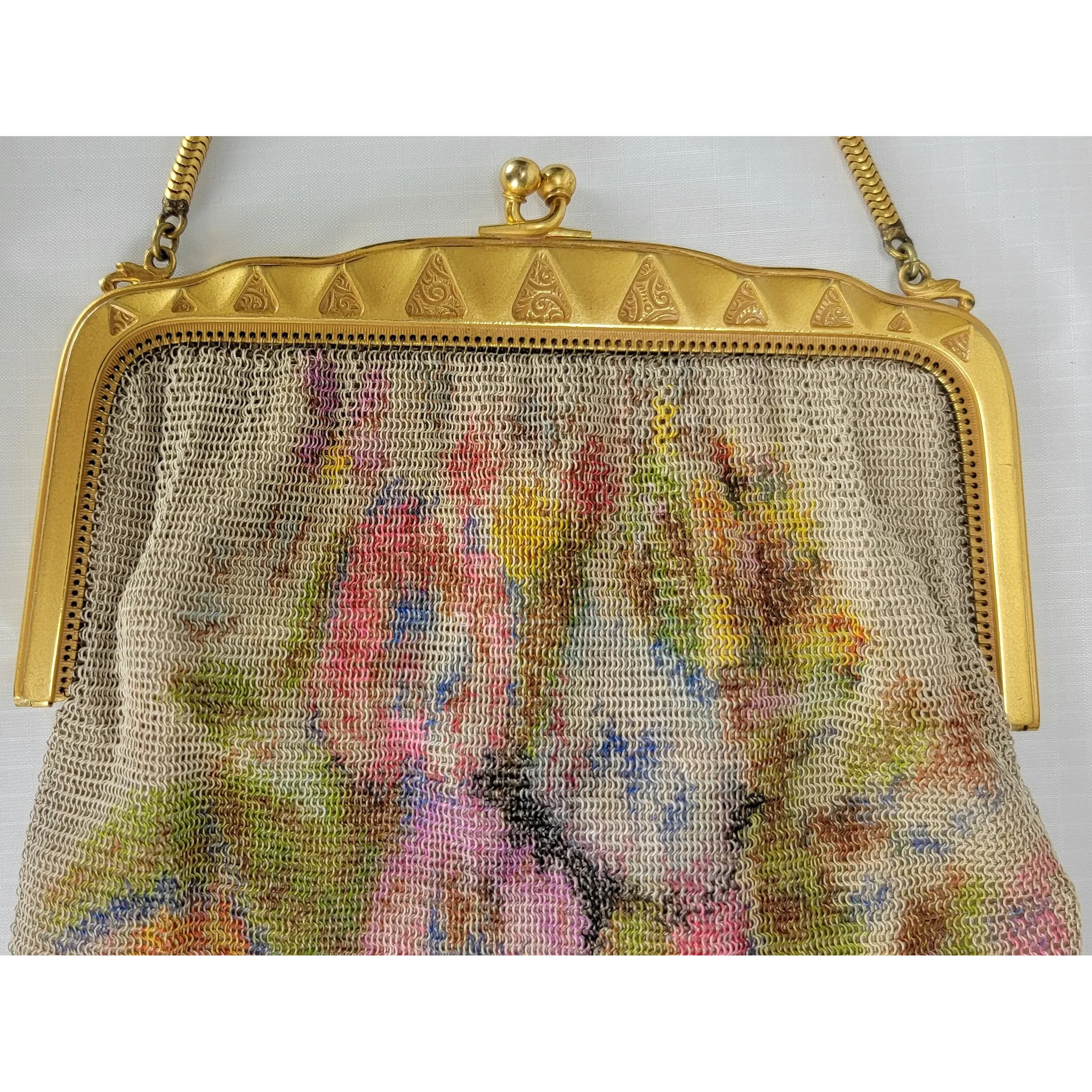 Art Deco Whiting & Davis Mesh Purse - Floral - View 5