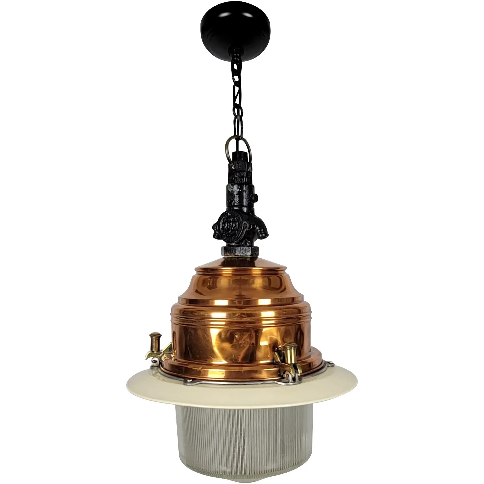 1937 English Copper Street Lamp Light Fixture - Fulham Di-Fractor Lantern