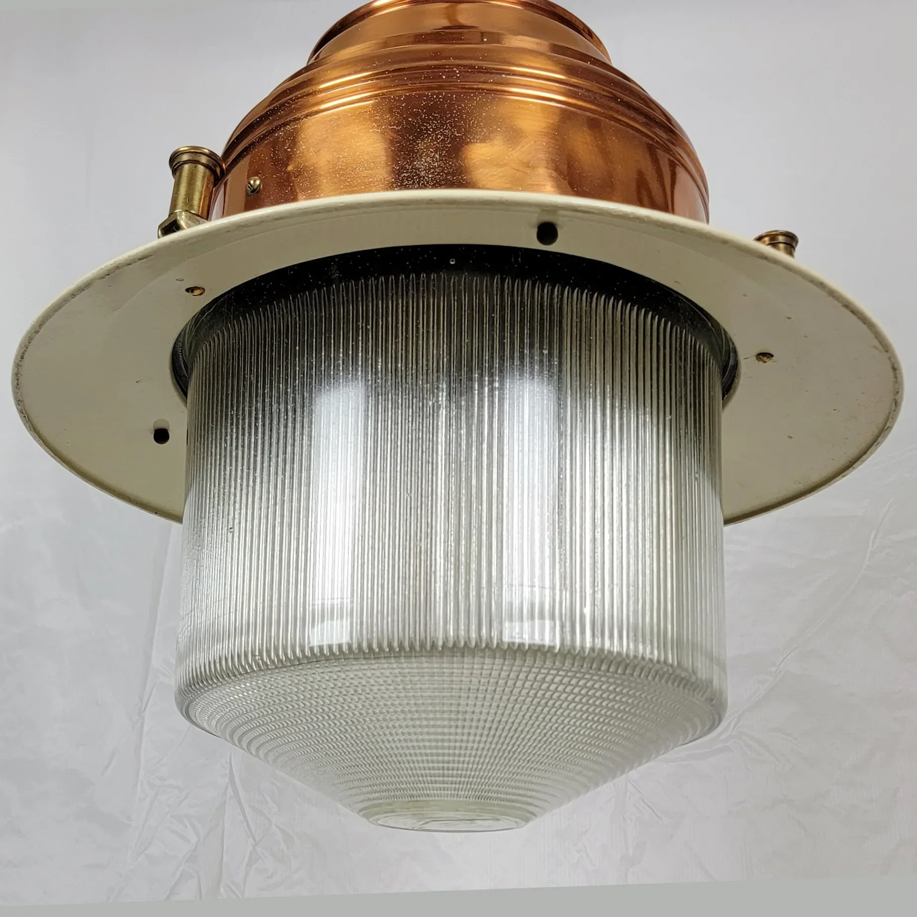 1937 English Copper Street Lamp Light Fixture - Fulham Di-Fractor Lantern - View 2