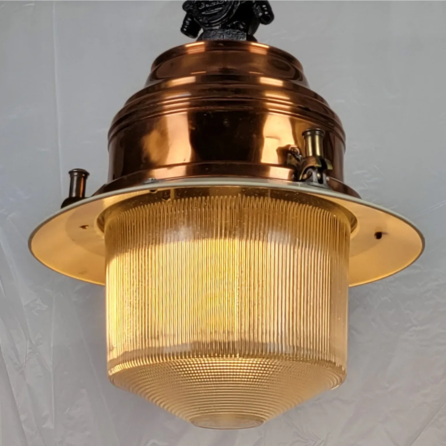 1937 English Copper Street Lamp Light Fixture - Fulham Di-Fractor Lantern - View 3