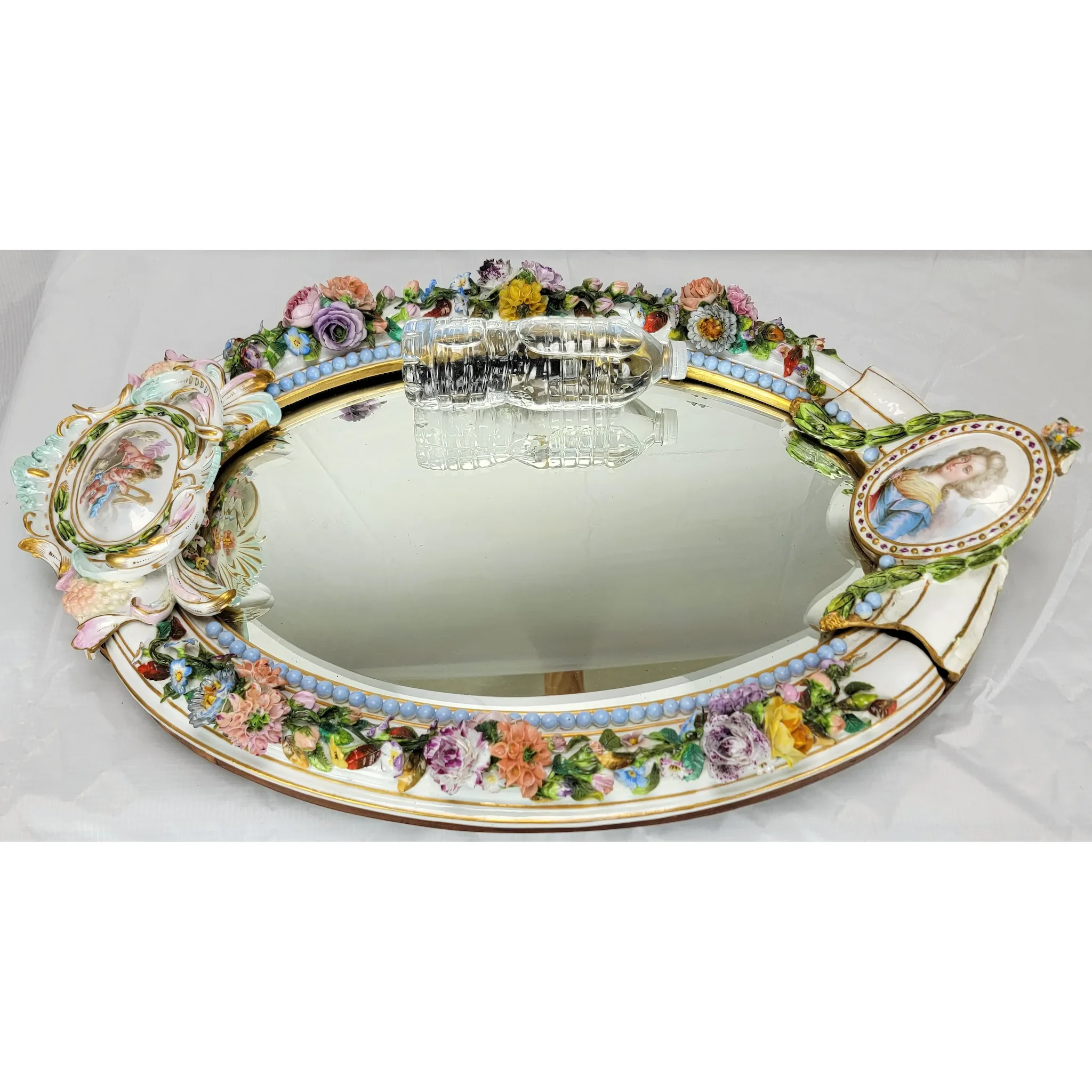 Antique Meissen Porcelain Mirror - Marie Antoinette Portrait - Cherubs - View 13