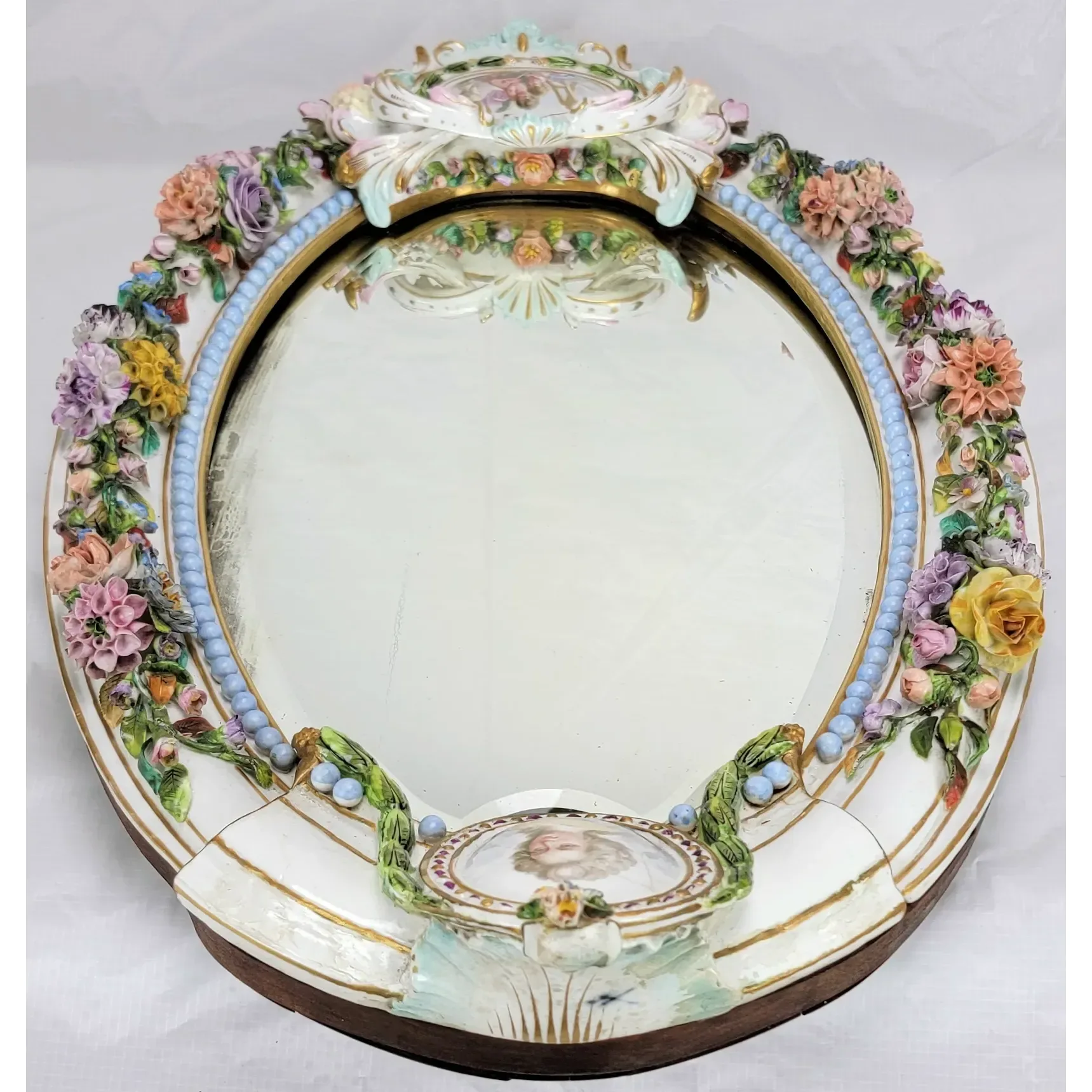Antique Meissen Porcelain Mirror - Marie Antoinette Portrait - Cherubs - View 3