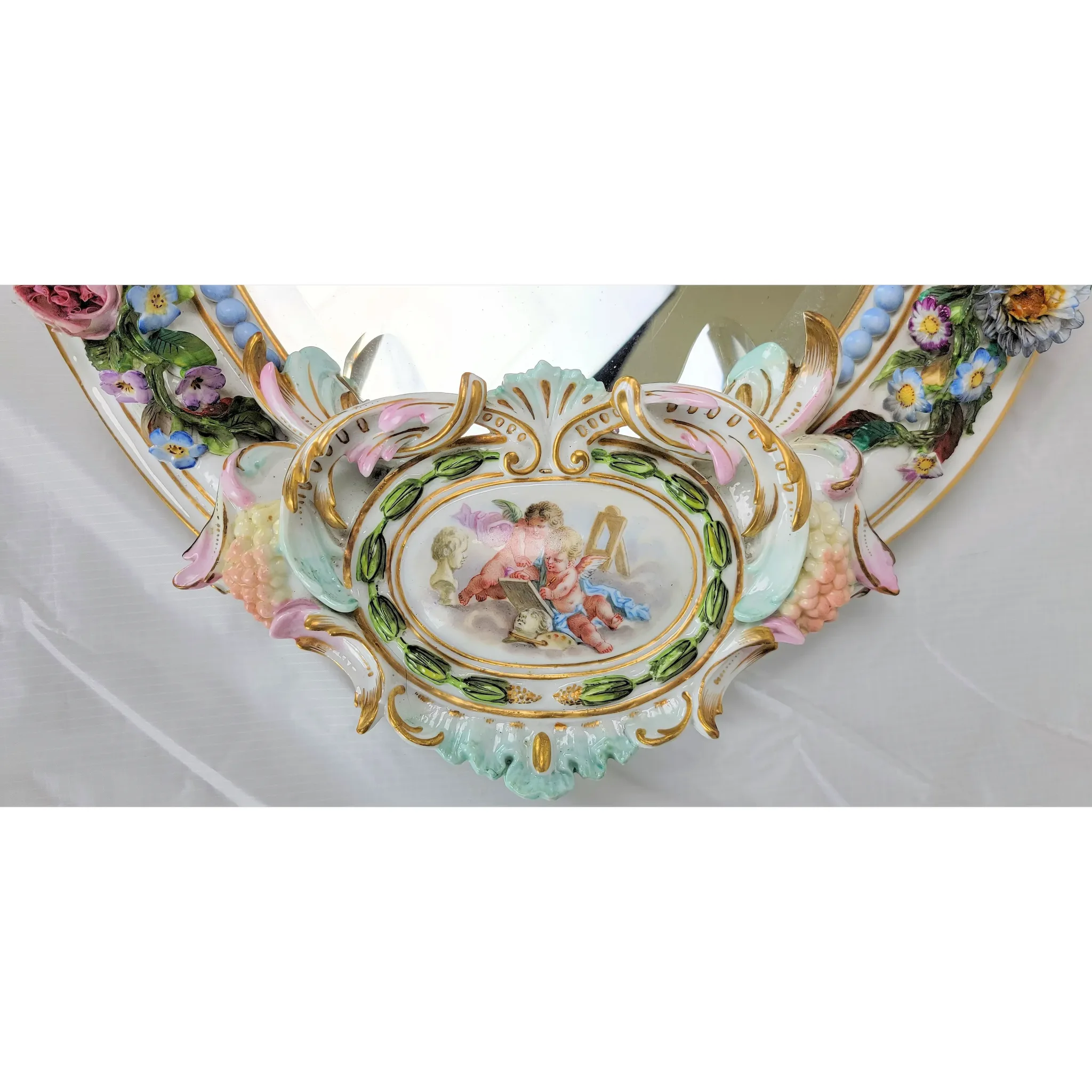 Antique Meissen Porcelain Mirror - Marie Antoinette Portrait - Cherubs - View 6