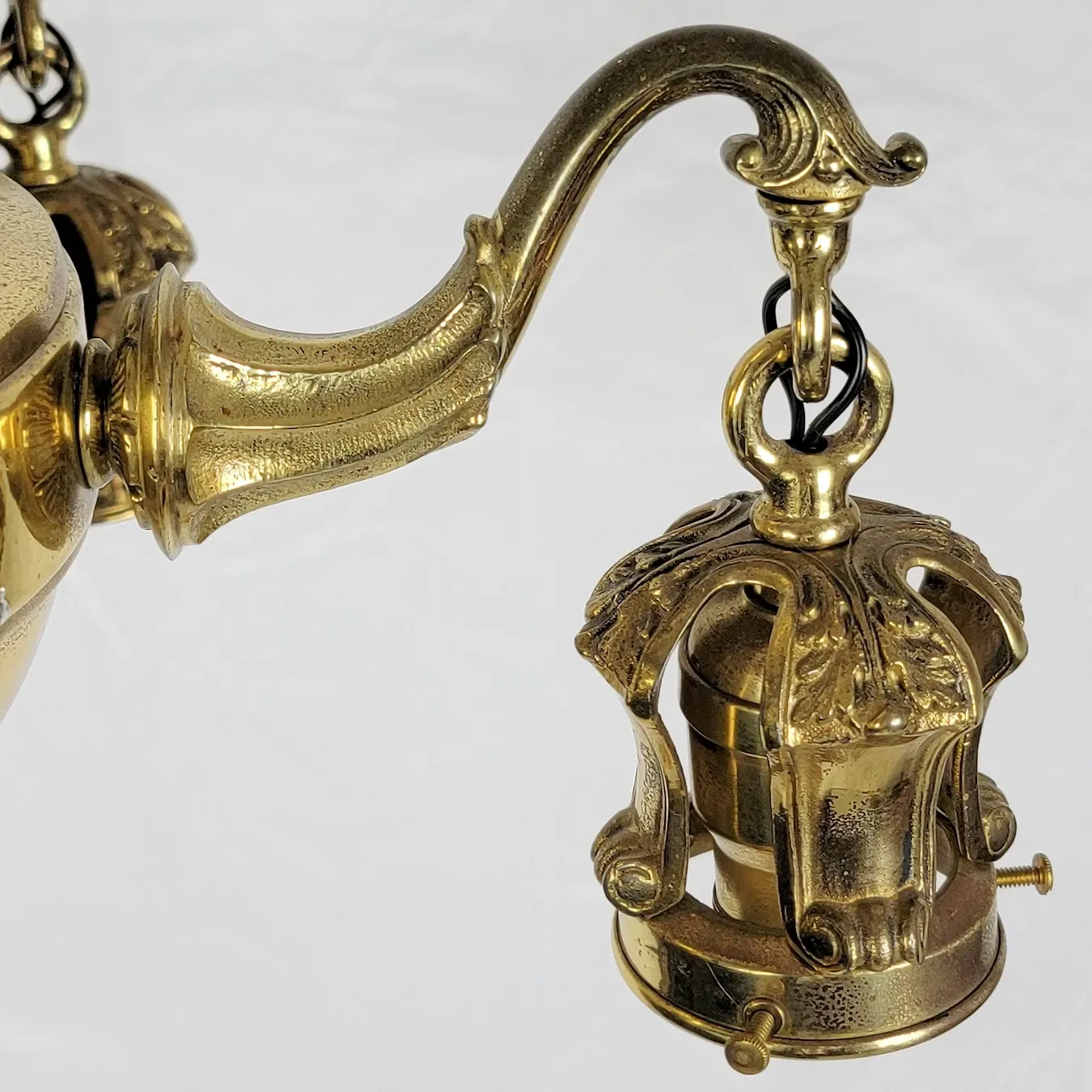Antique Solid Brass 5 Light Fixture - Art Glass Calcite & Aurene Shades - View 10