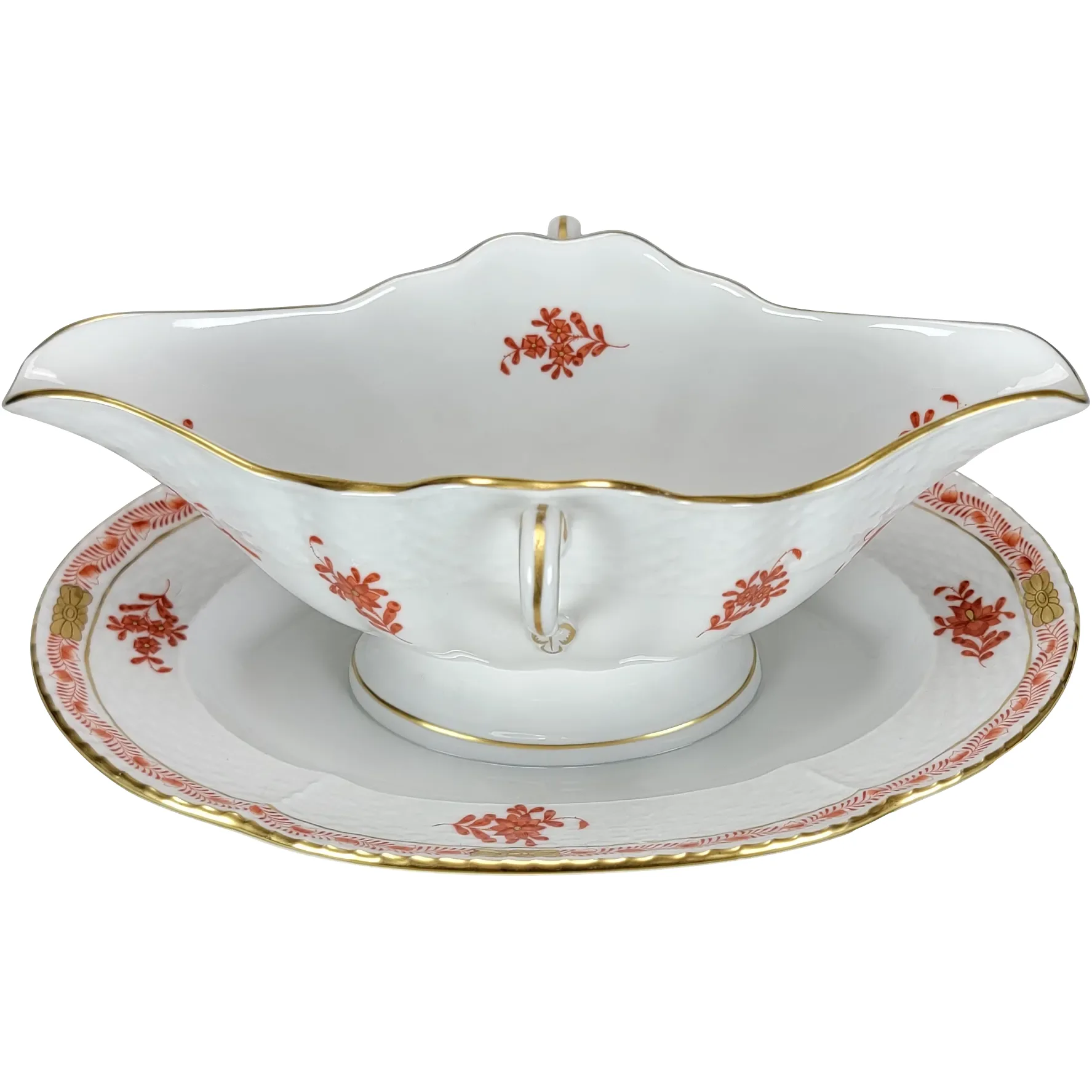 Herend Porcelain Chinese Bouquet Rust Gravy Boat A0G