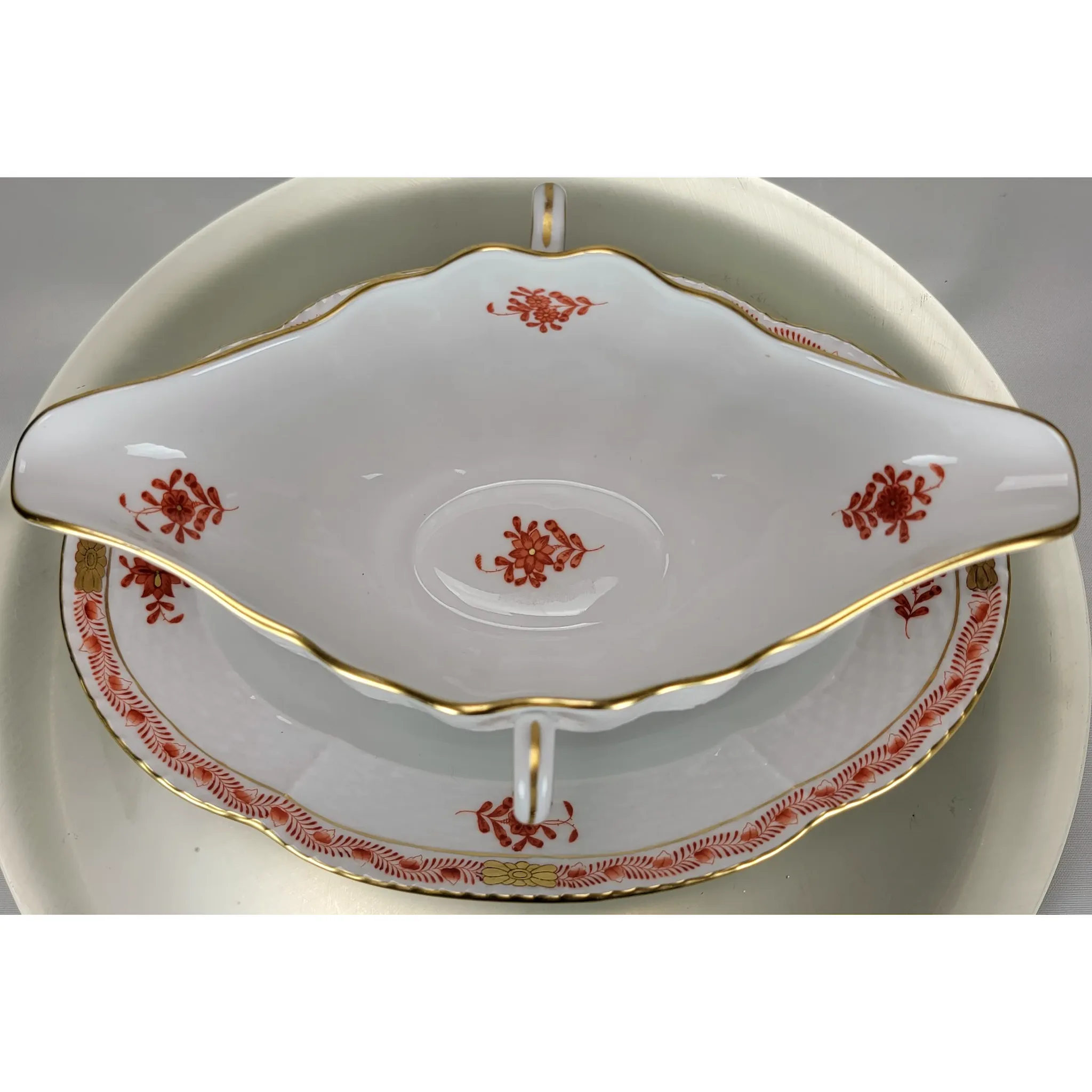 Herend Porcelain Chinese Bouquet Rust Gravy Boat A0G - View 3