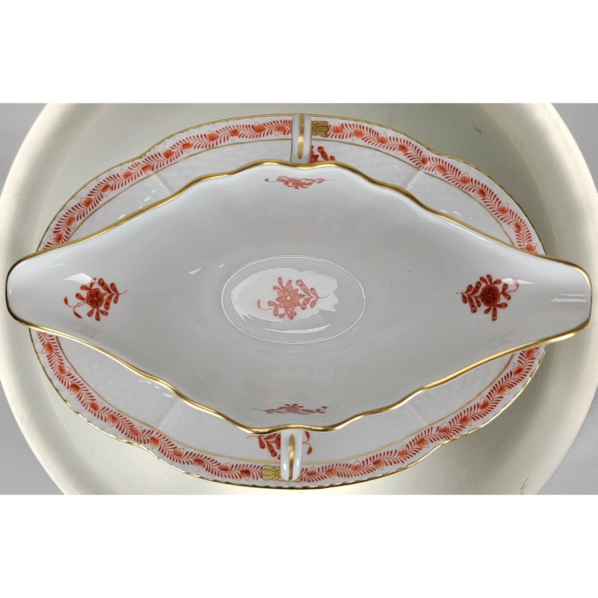 Herend Porcelain Chinese Bouquet Rust Gravy Boat A0G - View 4