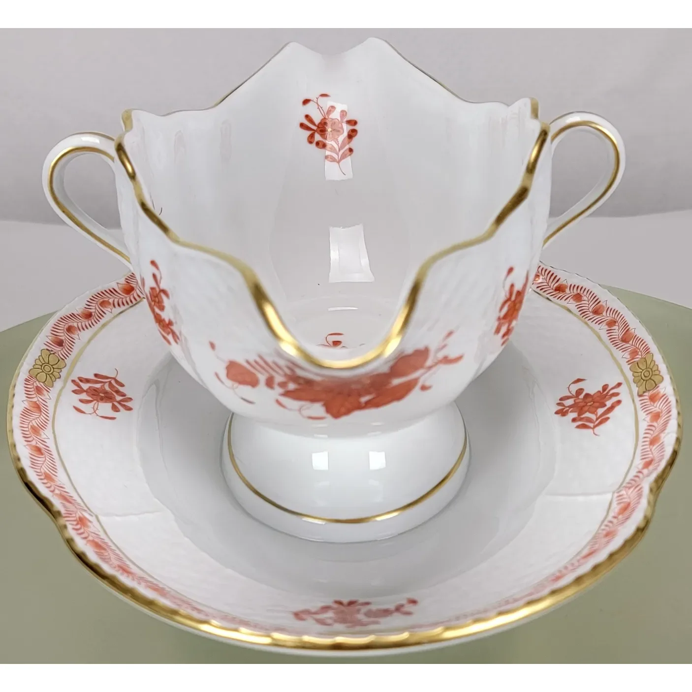 Herend Porcelain Chinese Bouquet Rust Gravy Boat A0G - View 5