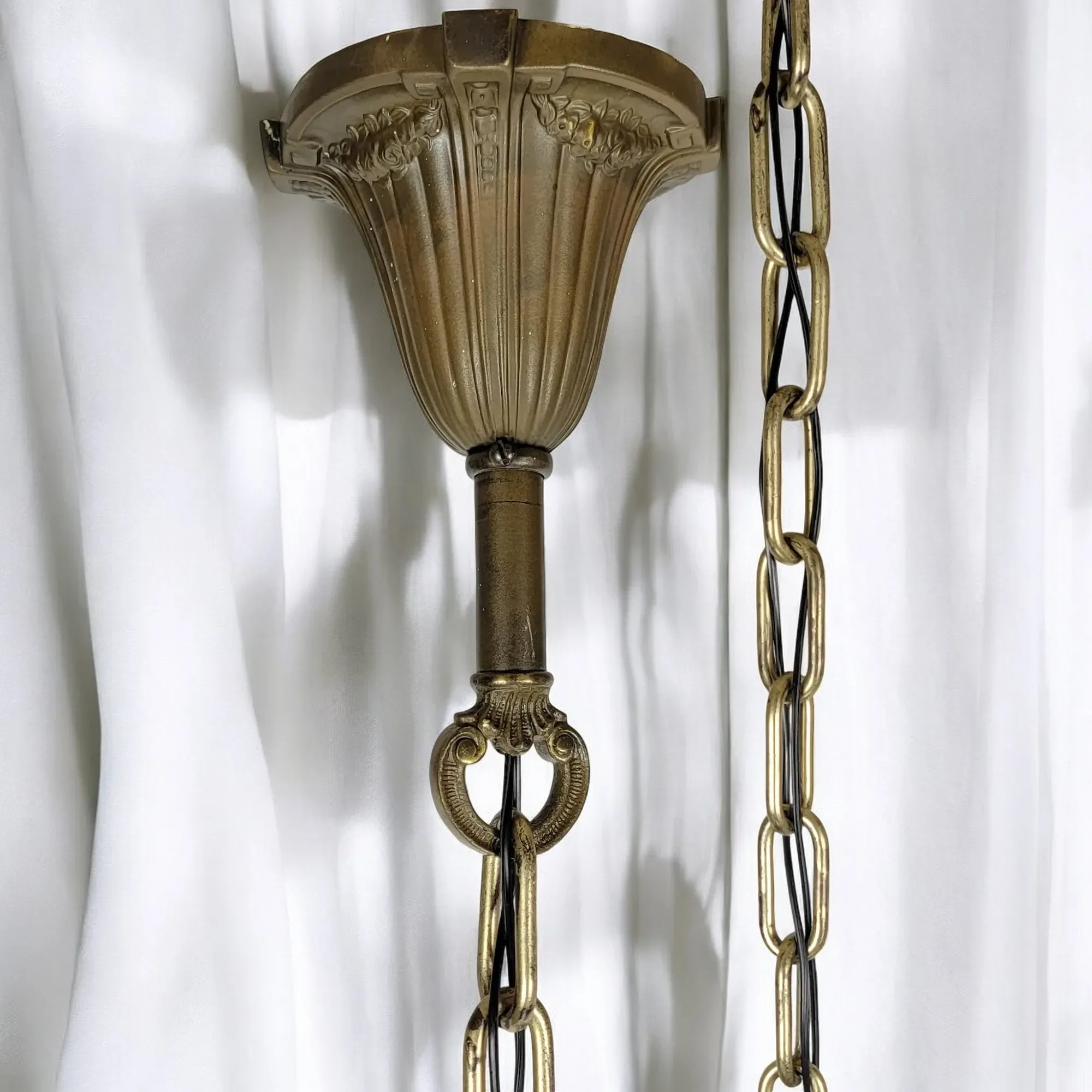 1920s Brass 5 Light Fixture - Nuart Carnival Glass Shades - View 9