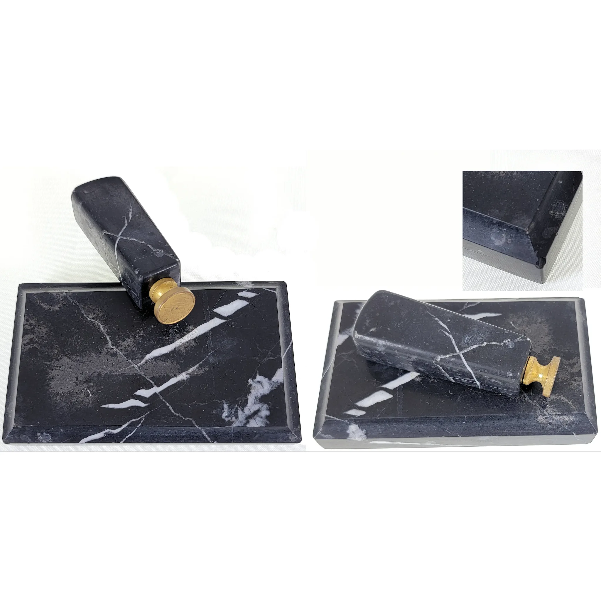 French Marble and Bronze Desk Set - Cut Crystal Inkwells - View 10