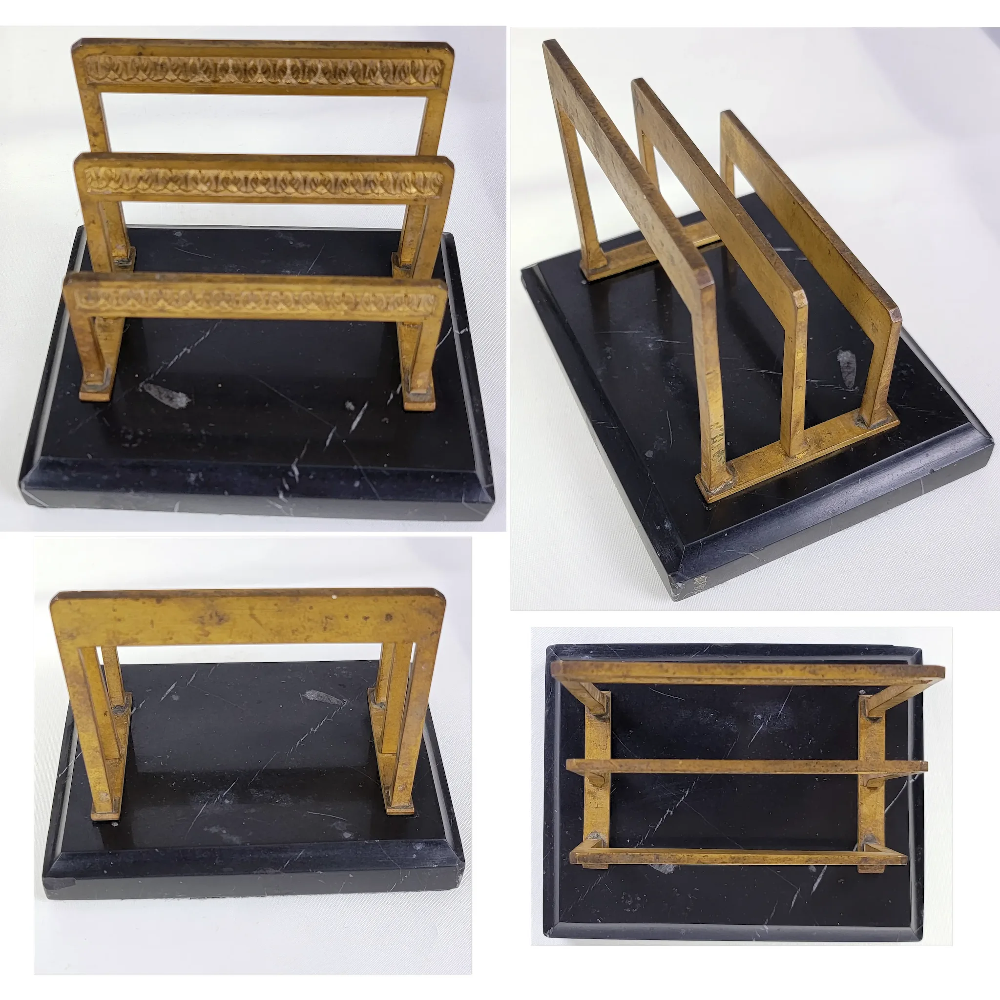 French Marble and Bronze Desk Set - Cut Crystal Inkwells - View 5
