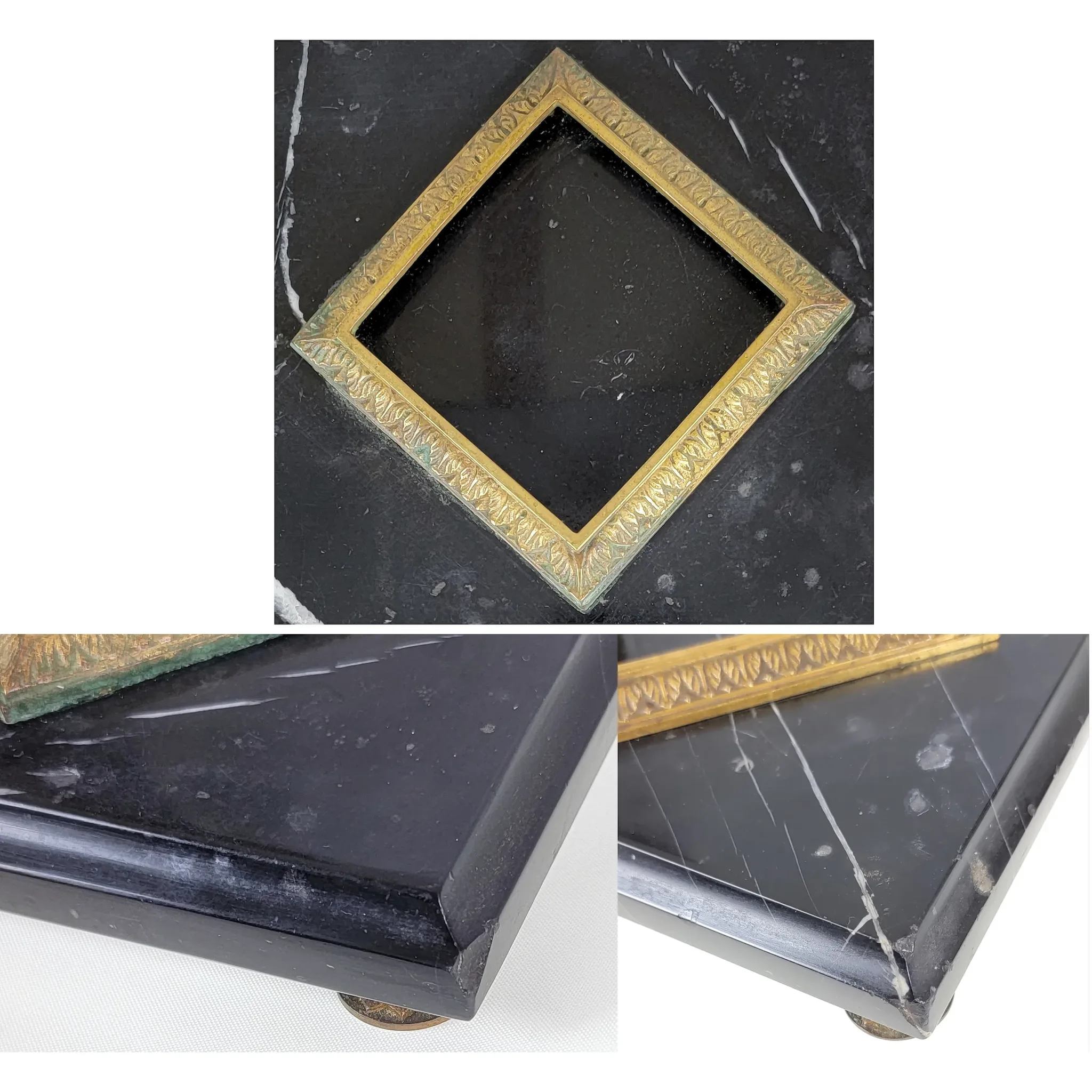 French Marble and Bronze Desk Set - Cut Crystal Inkwells - View 9