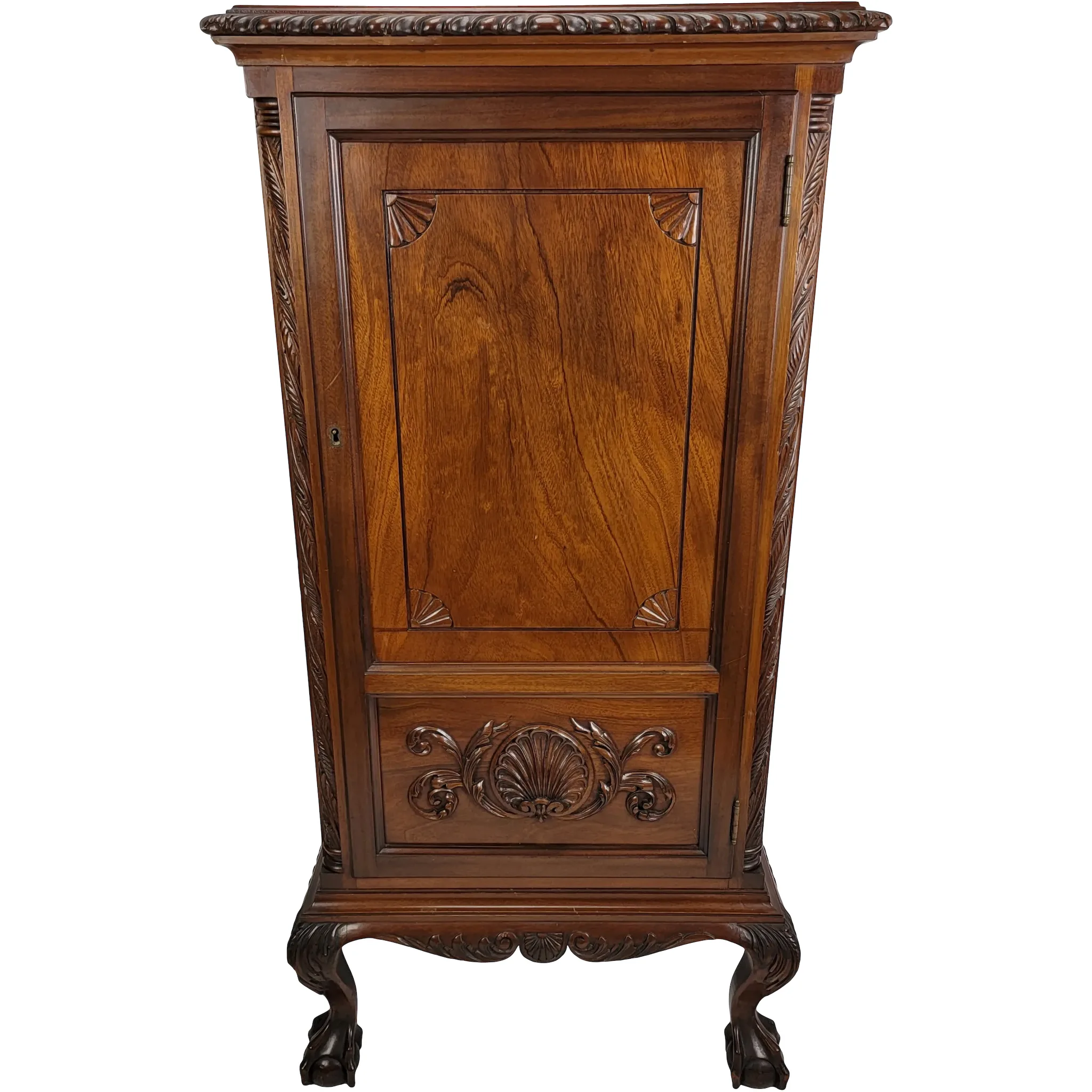 Antique 19th C. Carved Mahogany Chippendale Style Music Cabinet - Ball & Claw Feet