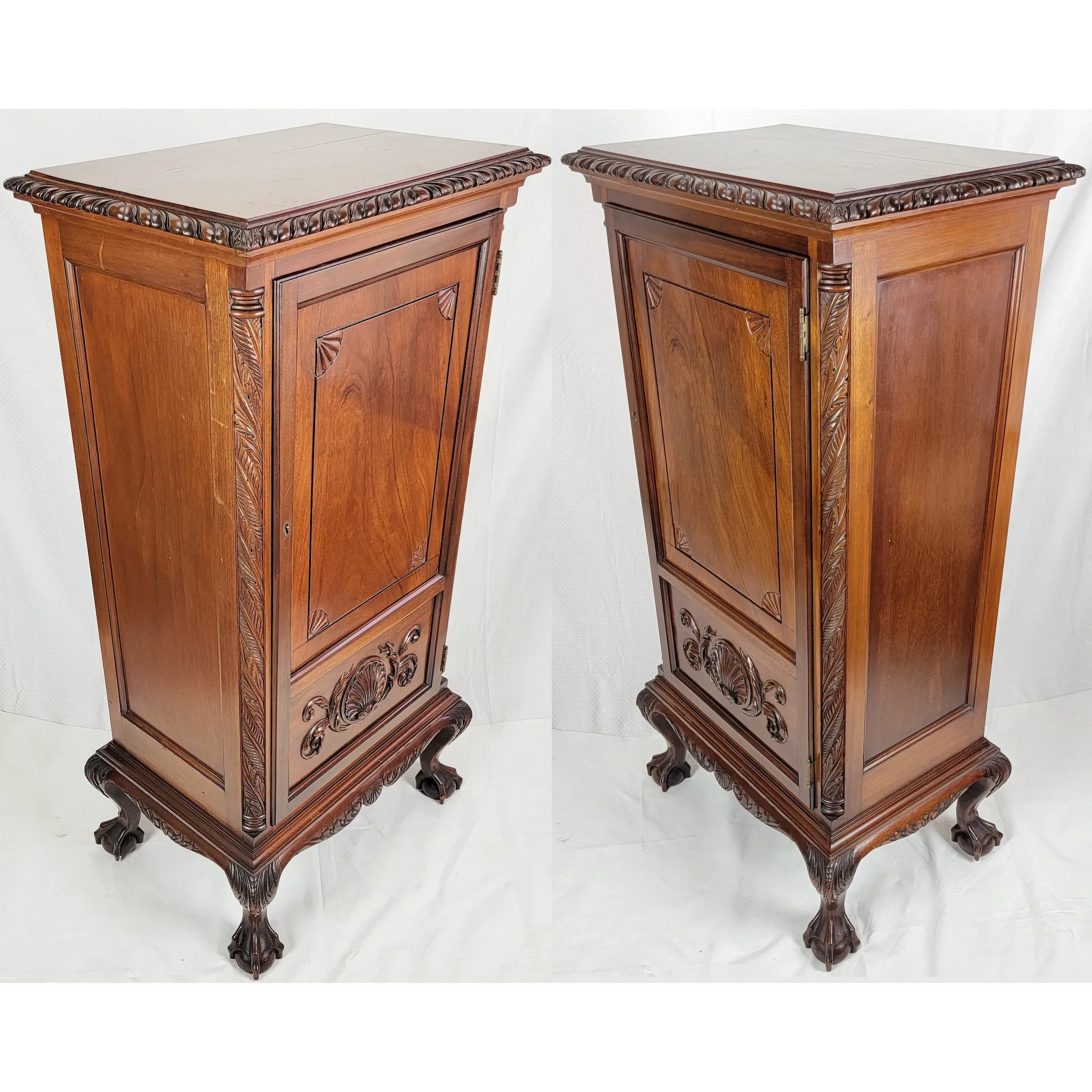 Antique 19th C. Carved Mahogany Chippendale Style Music Cabinet - Ball & Claw Feet - View 4