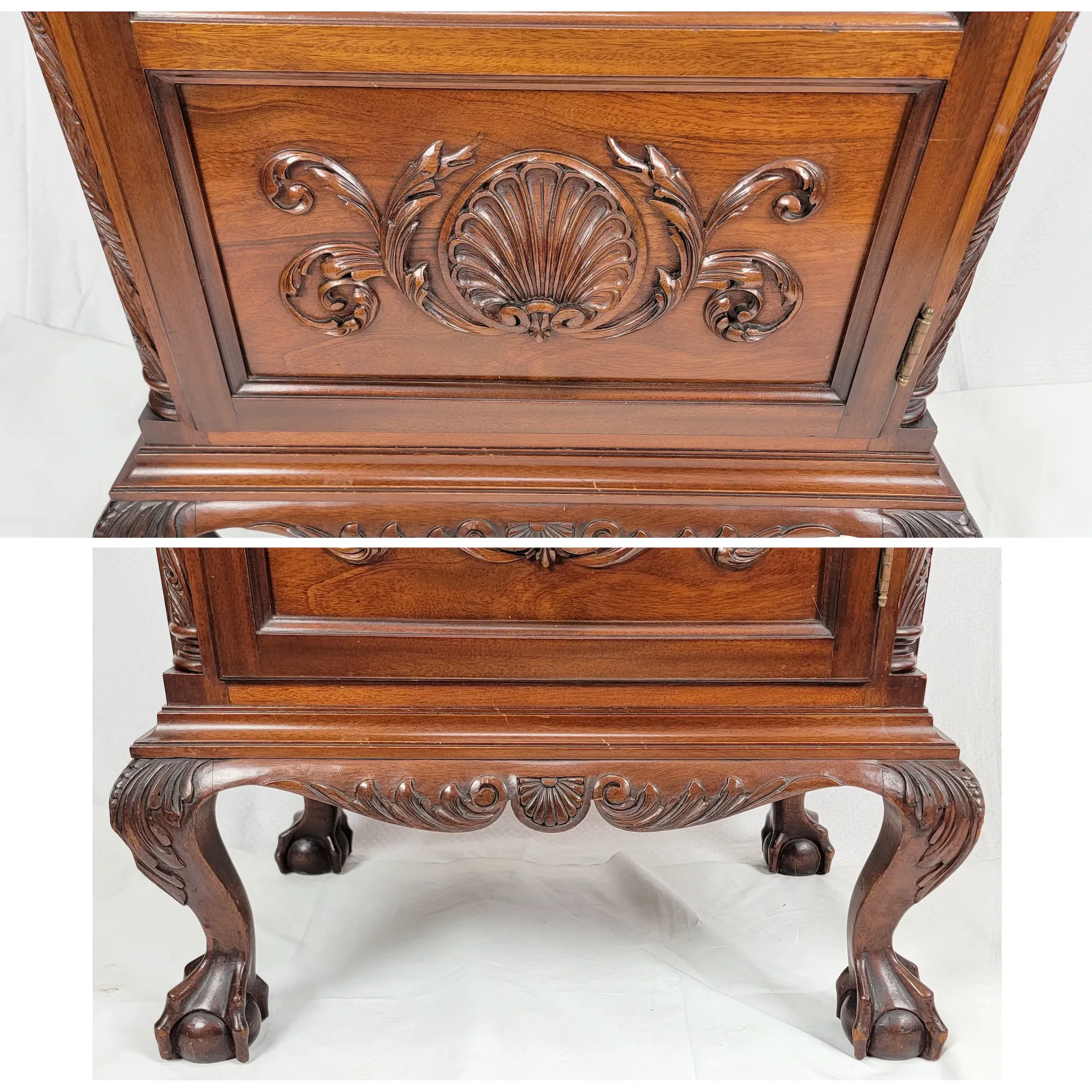 Antique 19th C. Carved Mahogany Chippendale Style Music Cabinet - Ball & Claw Feet - View 6