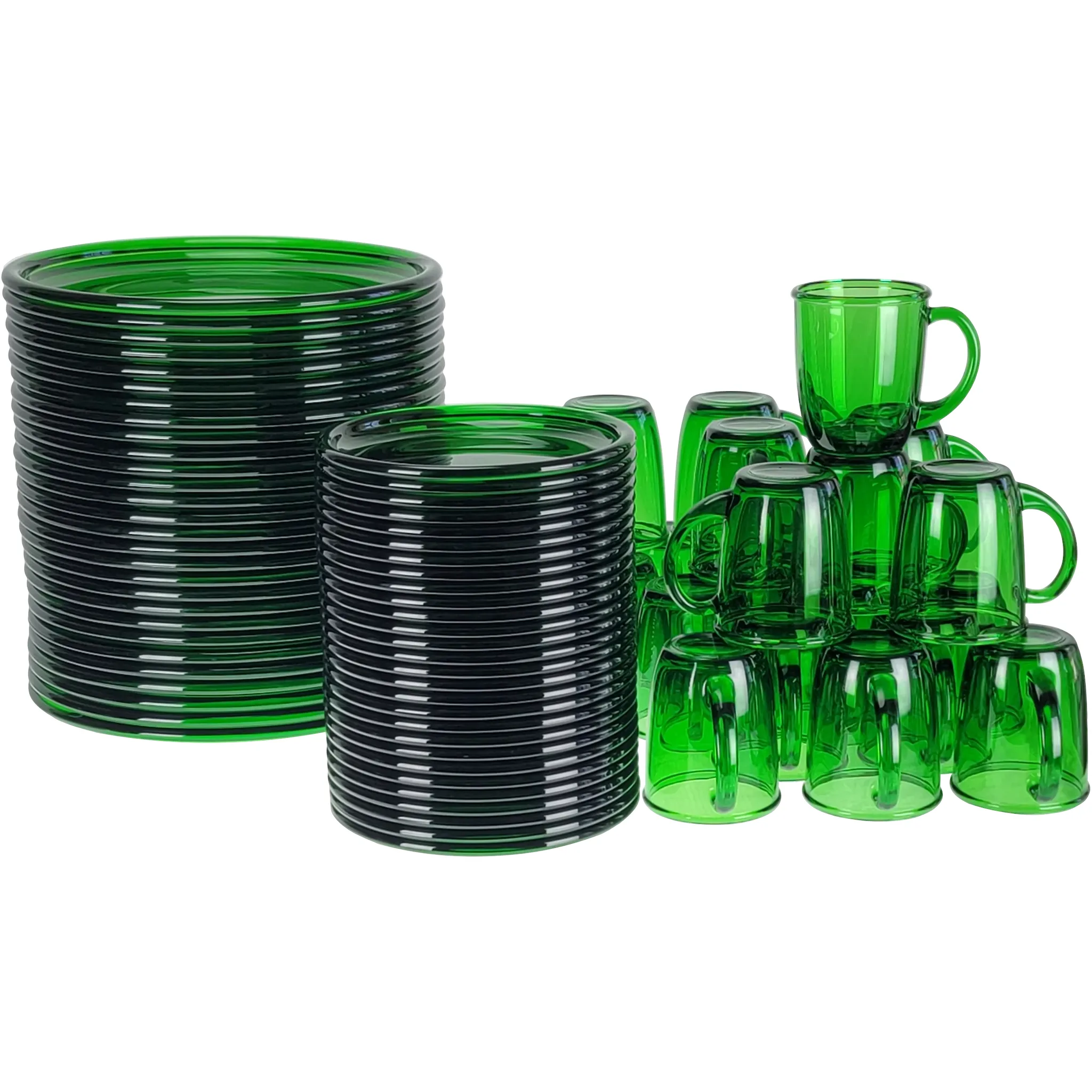 Large Set Arcoroc France Green Cacoon Buffet & Salad Plates & Mugs - 78 Pieces