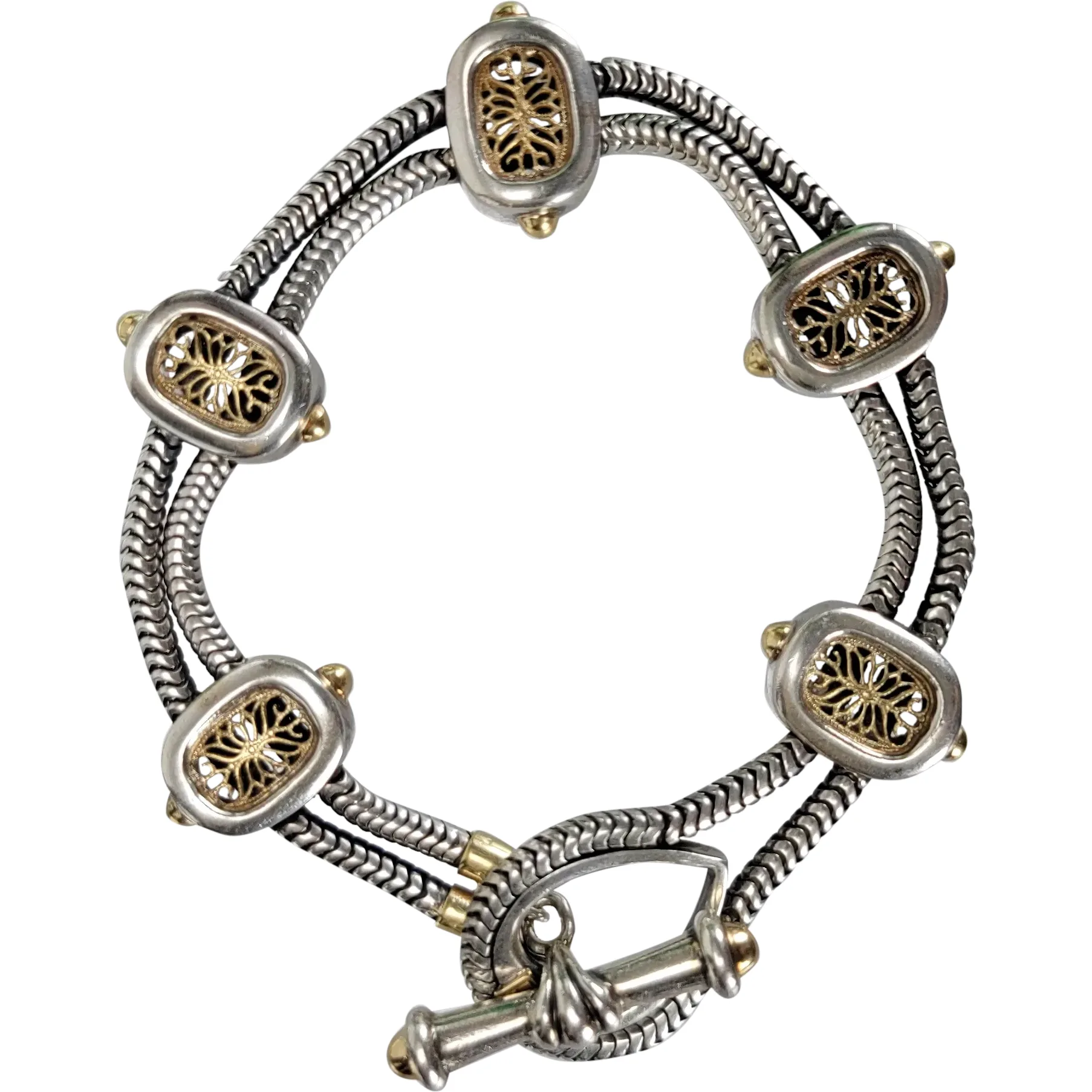 Vintage William Schraft Heart Toggle Bracelet Sterling Silver 925 18K