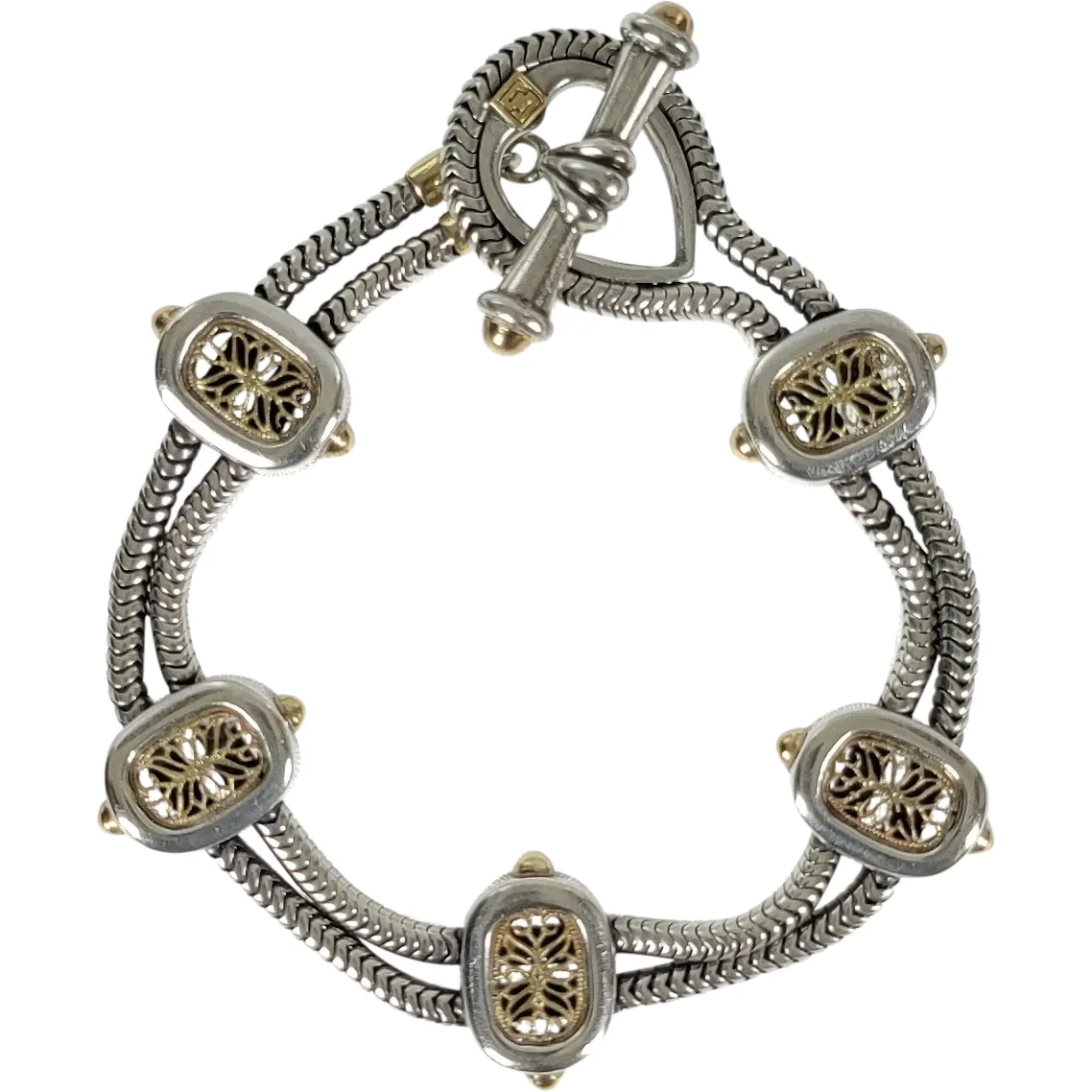 Vintage William Schraft Heart Toggle Bracelet Sterling Silver 925 18K - View 2