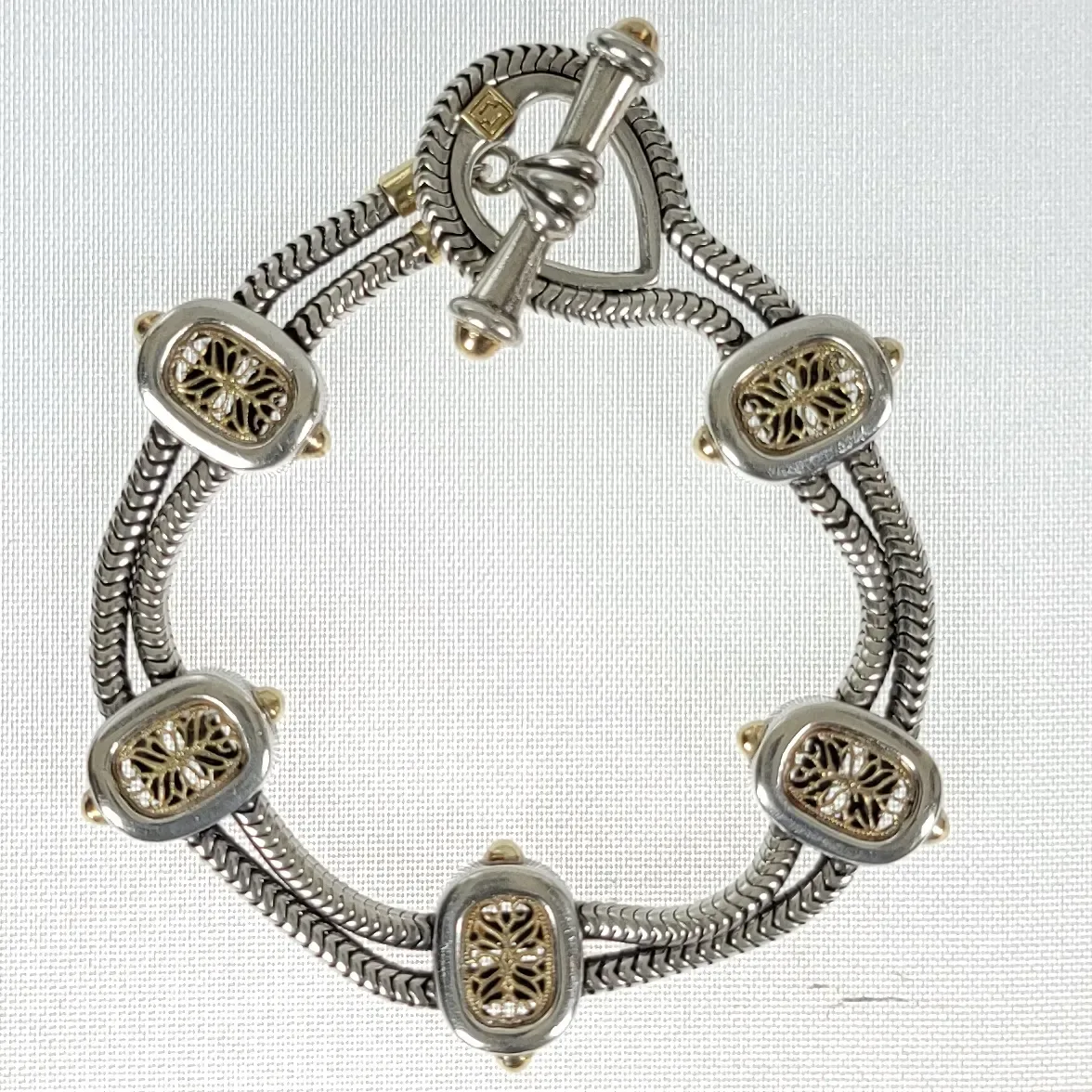 Vintage William Schraft Heart Toggle Bracelet Sterling Silver 925 18K - View 3