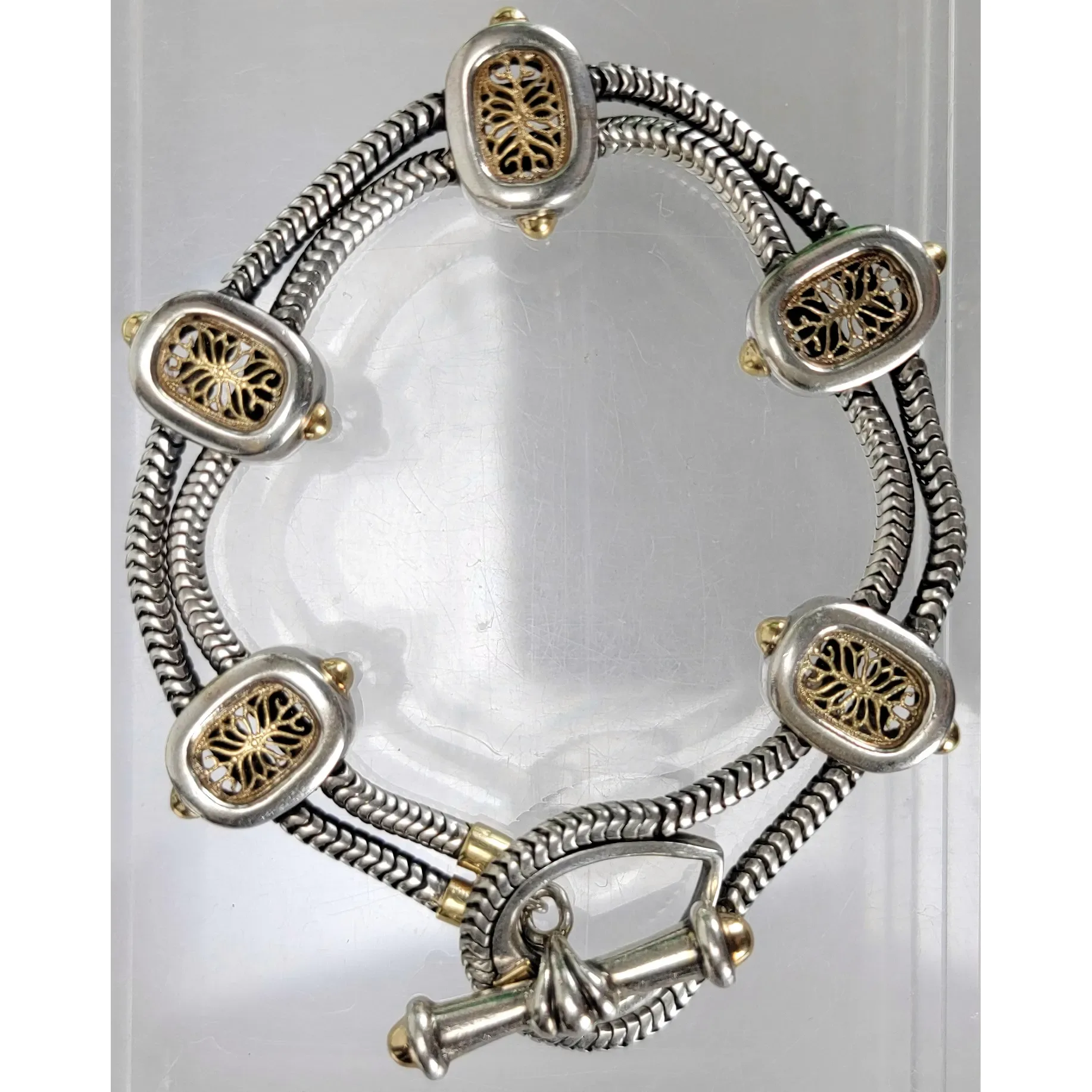 Vintage William Schraft Heart Toggle Bracelet Sterling Silver 925 18K - View 4