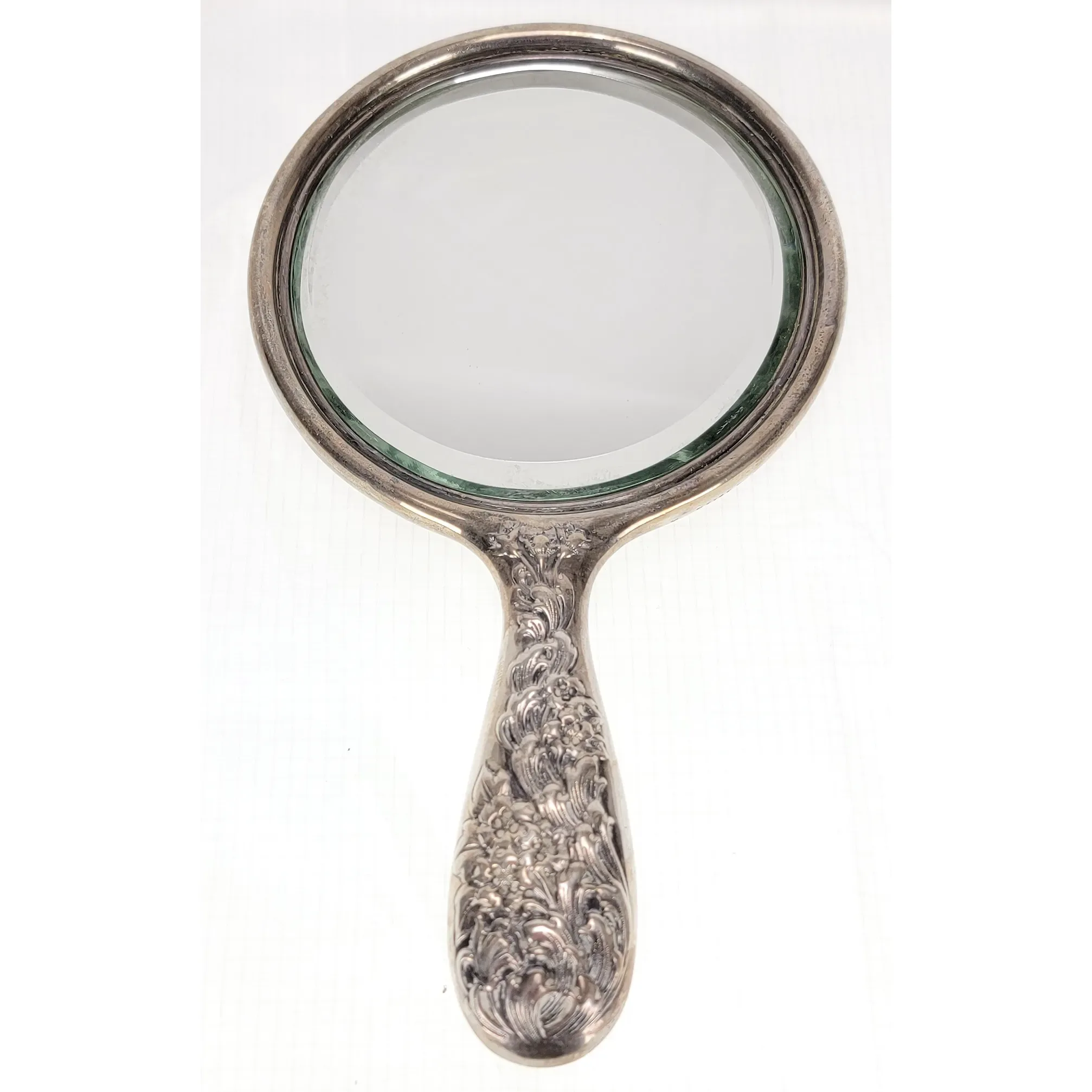 Antique Gorham Sterling Silver Repousse Vanity Set - Mirror, Brushes, Whisk Broom - View 4