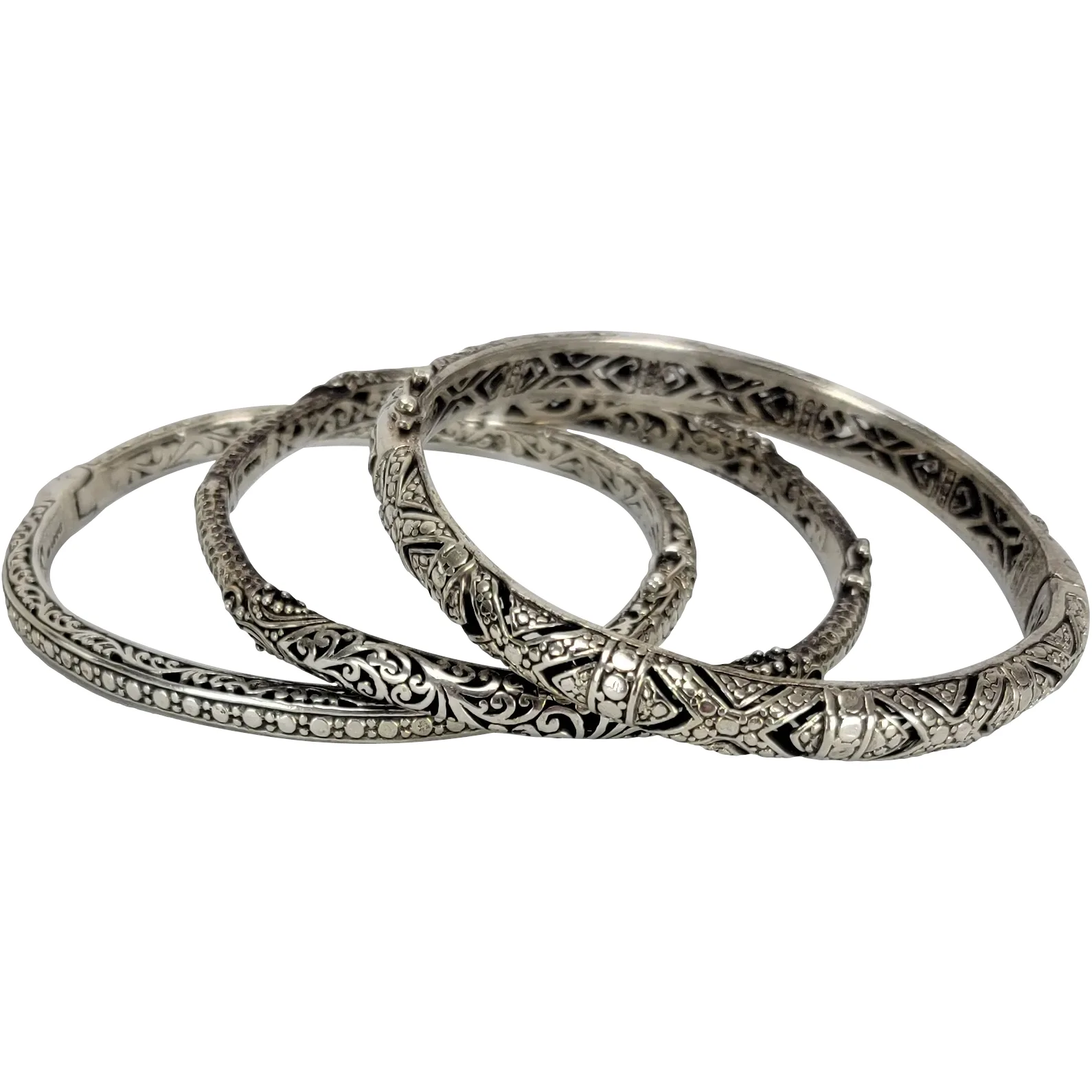 Set of 3 Sterling Silver 925 Sarda Bangle Bracelets
