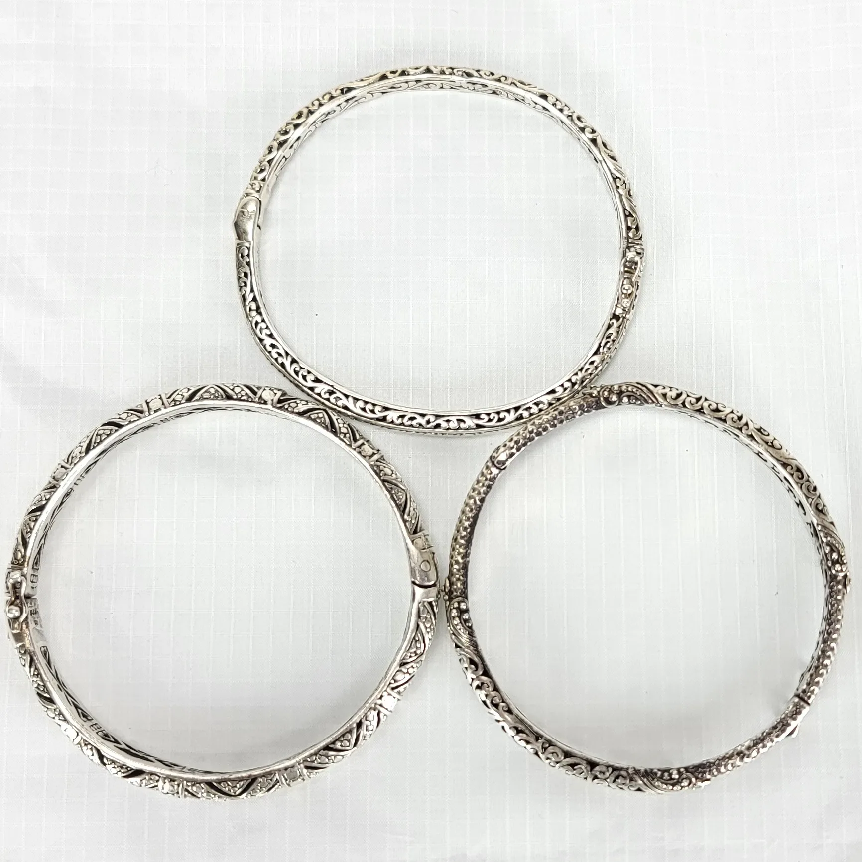 Set of 3 Sterling Silver 925 Sarda Bangle Bracelets - View 10