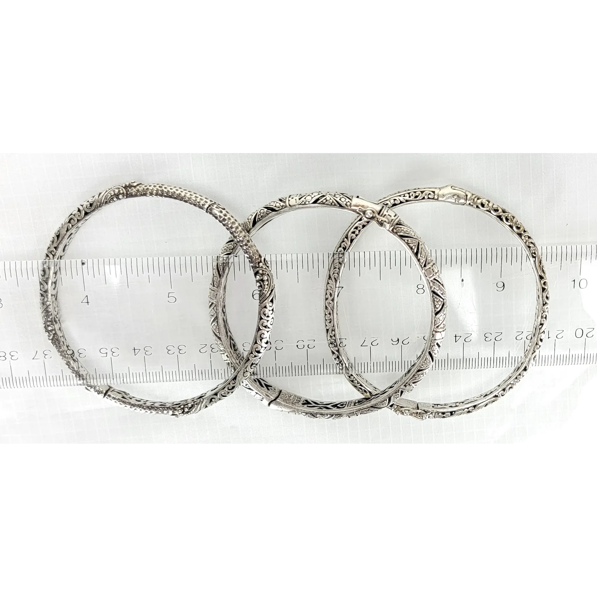 Set of 3 Sterling Silver 925 Sarda Bangle Bracelets - View 12