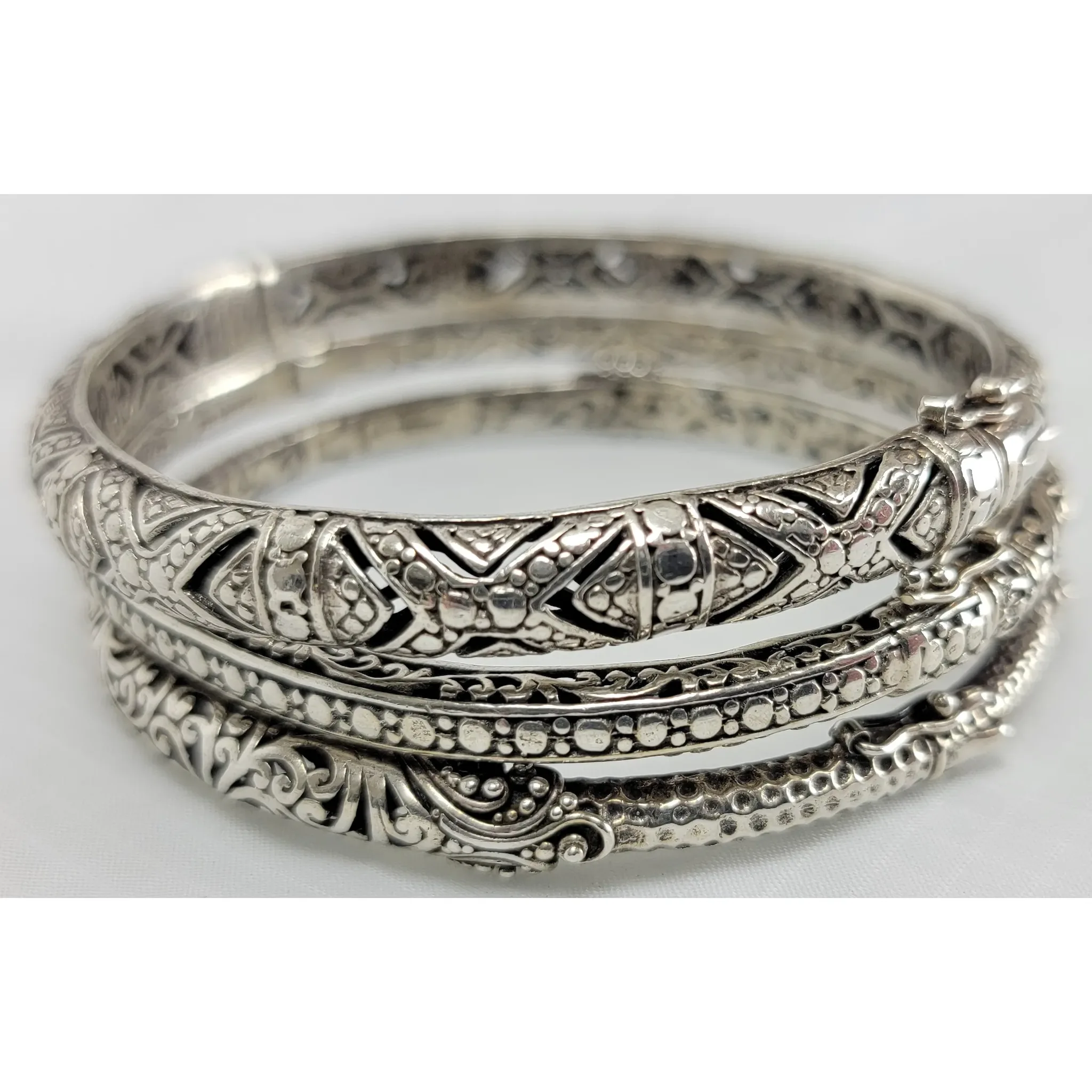 Set of 3 Sterling Silver 925 Sarda Bangle Bracelets - View 2