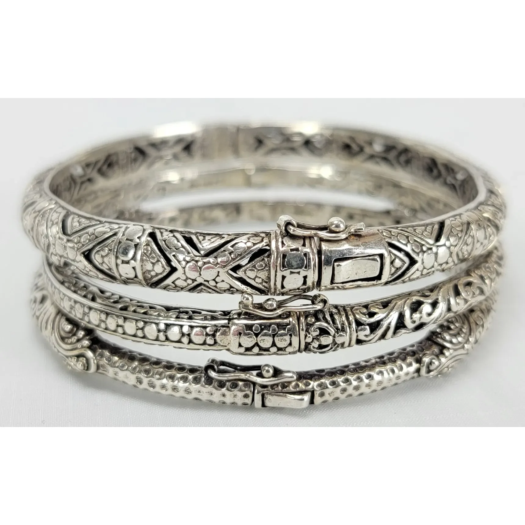 Set of 3 Sterling Silver 925 Sarda Bangle Bracelets - View 3
