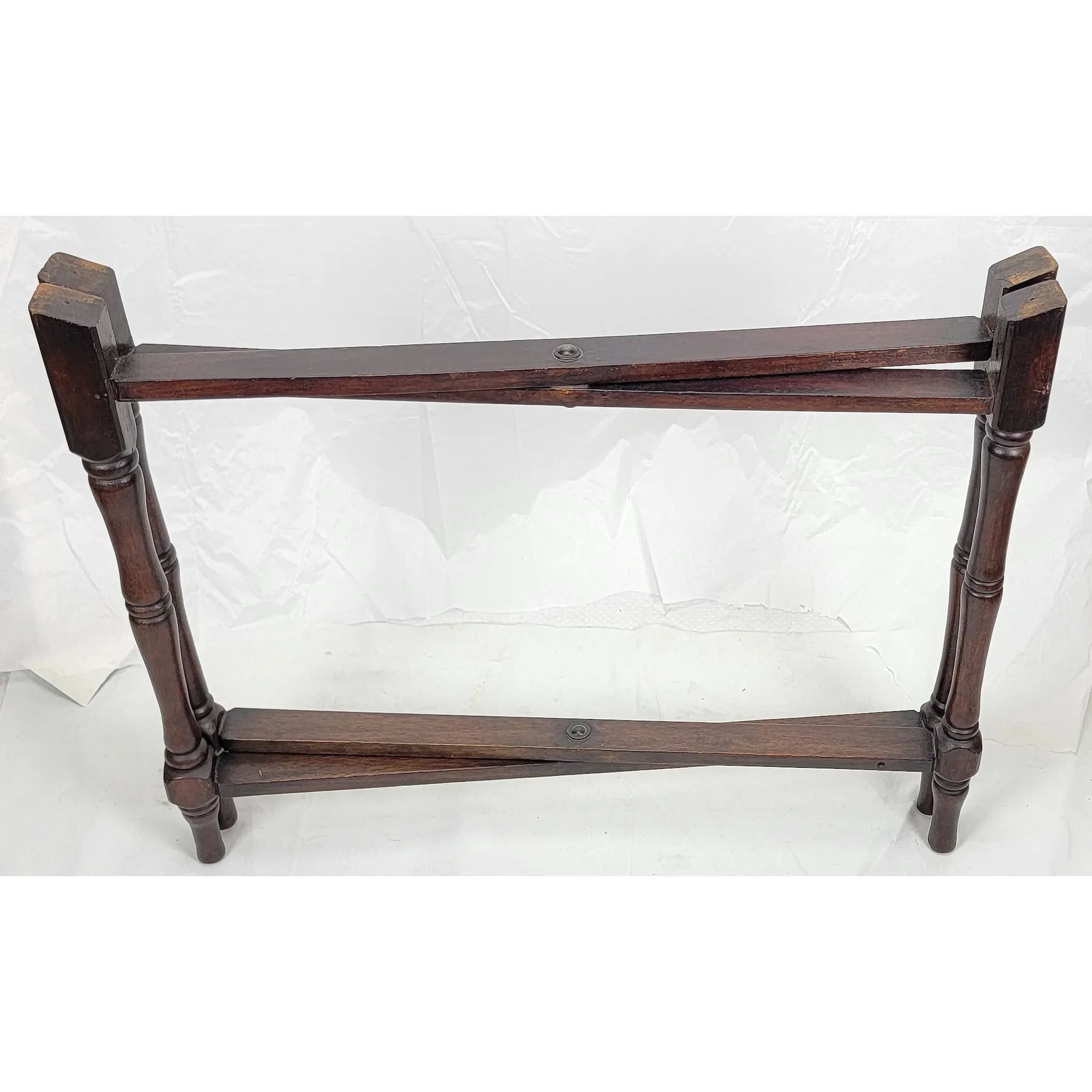 Large Antique Brass & Mahogany Folding Base Tray Table - View 6