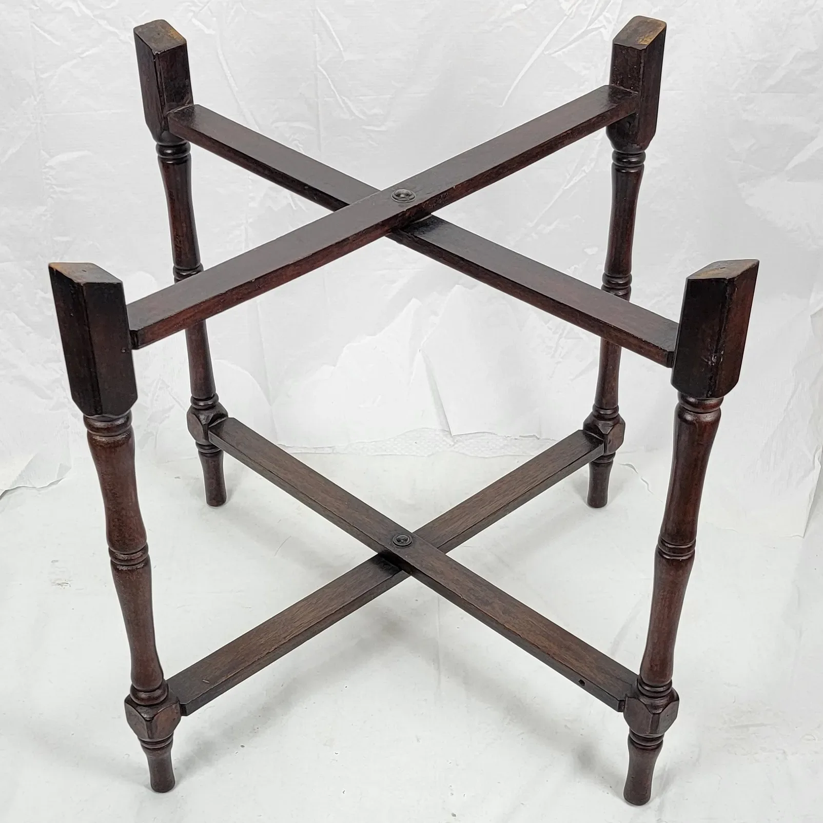 Large Antique Brass & Mahogany Folding Base Tray Table - View 7