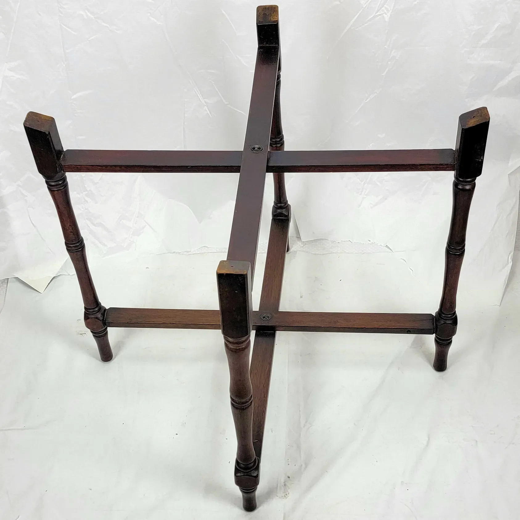 Large Antique Brass & Mahogany Folding Base Tray Table - View 8