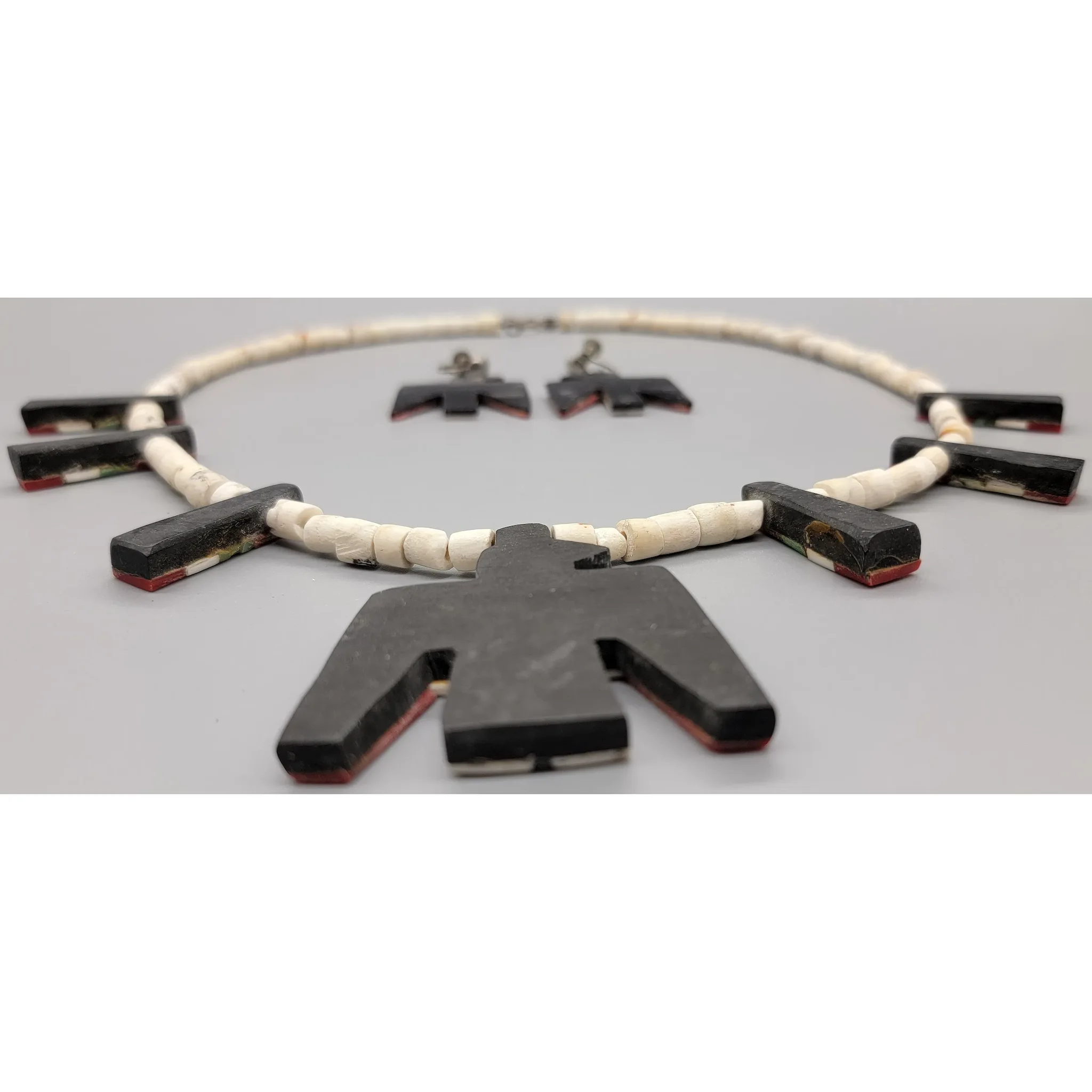 Vintage Santo Domingo Pueblo Thunderbird Necklace & Earrings - View 17